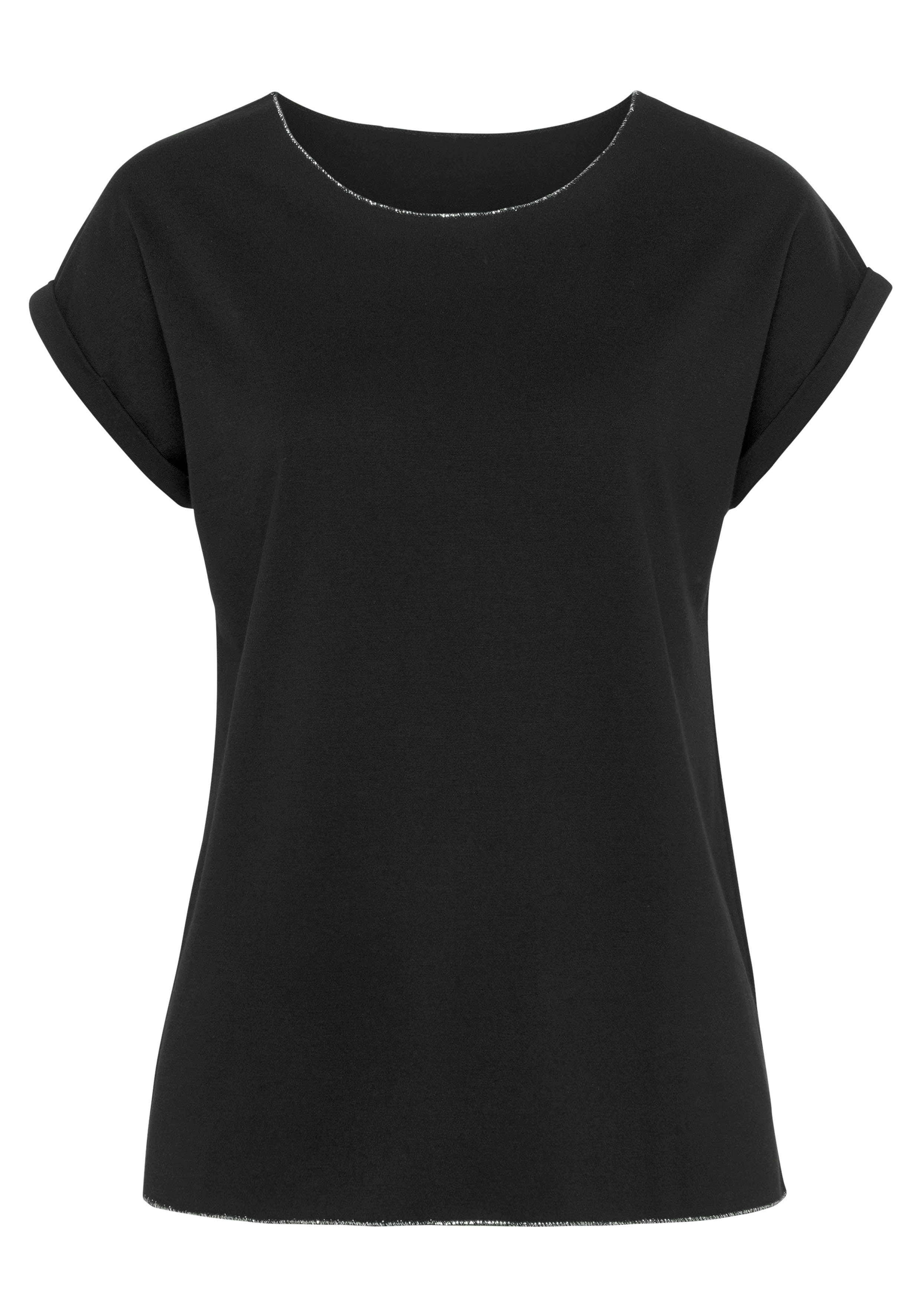 LASCANA Rundhalsshirt mit eleganten Glitzerabschlüssen aus günstig online kaufen