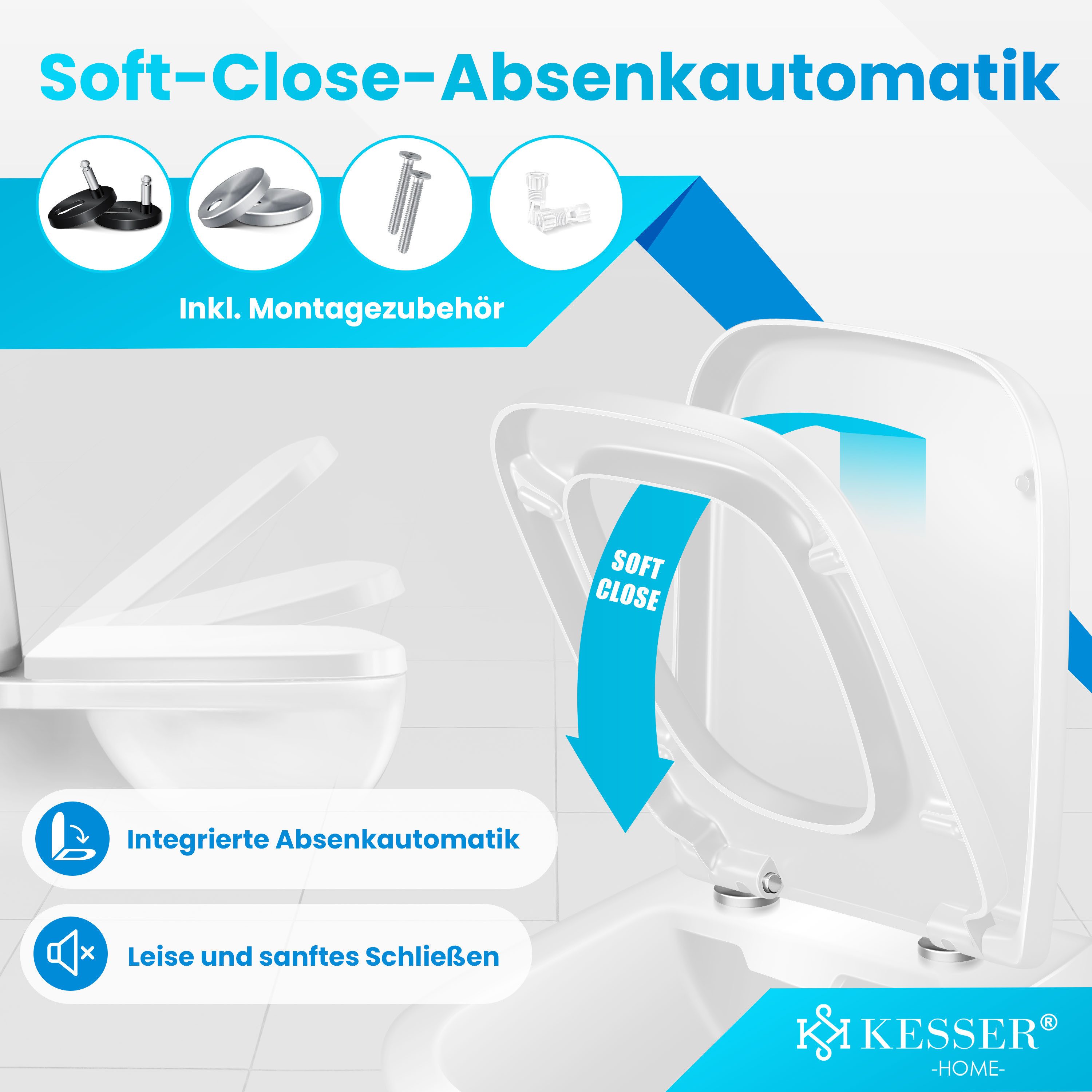 KESSER WC-Sitz, Toilettendeckel mit Absenkautomatik & Softclose aus Duroplast