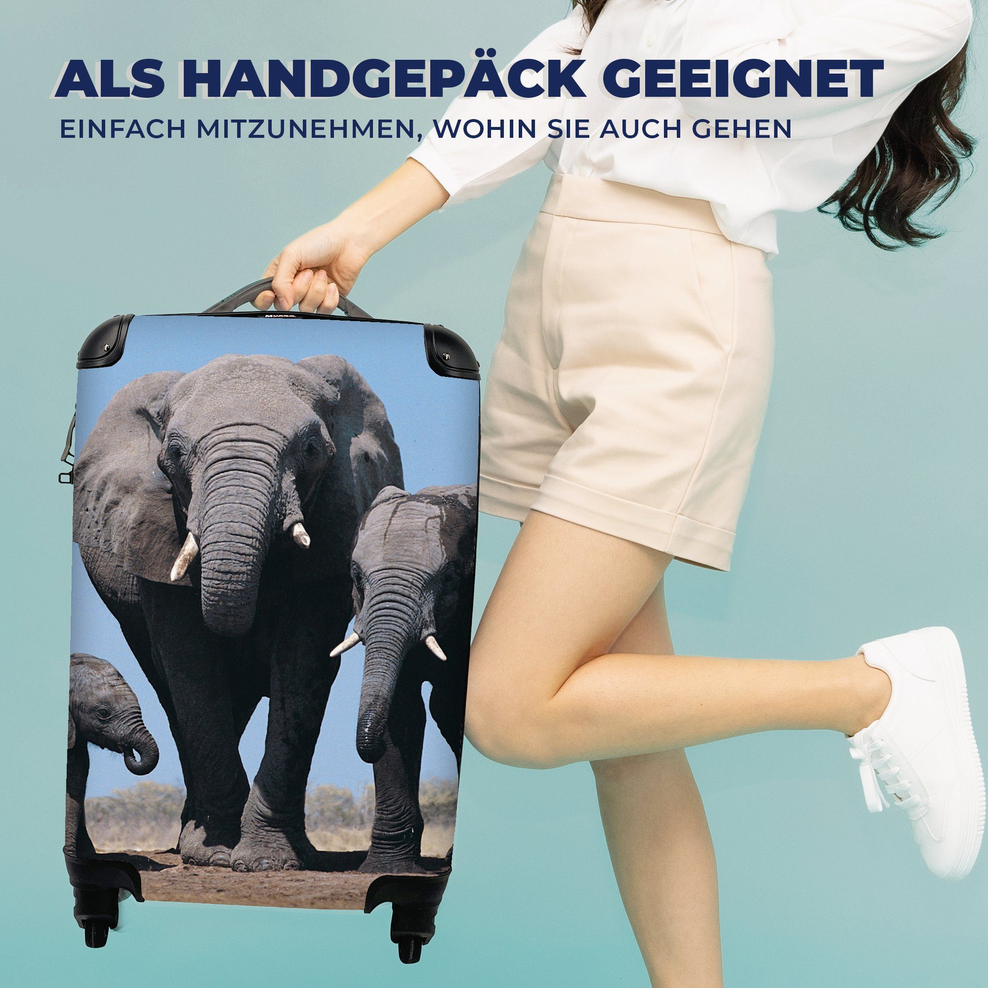 mit Tiere Rollen, 4 - - Trolley, Handgepäckkoffer Natur, Handgepäck Reisekoffer Prärie Ferien, für Elefant - Reisetasche rollen, MuchoWow