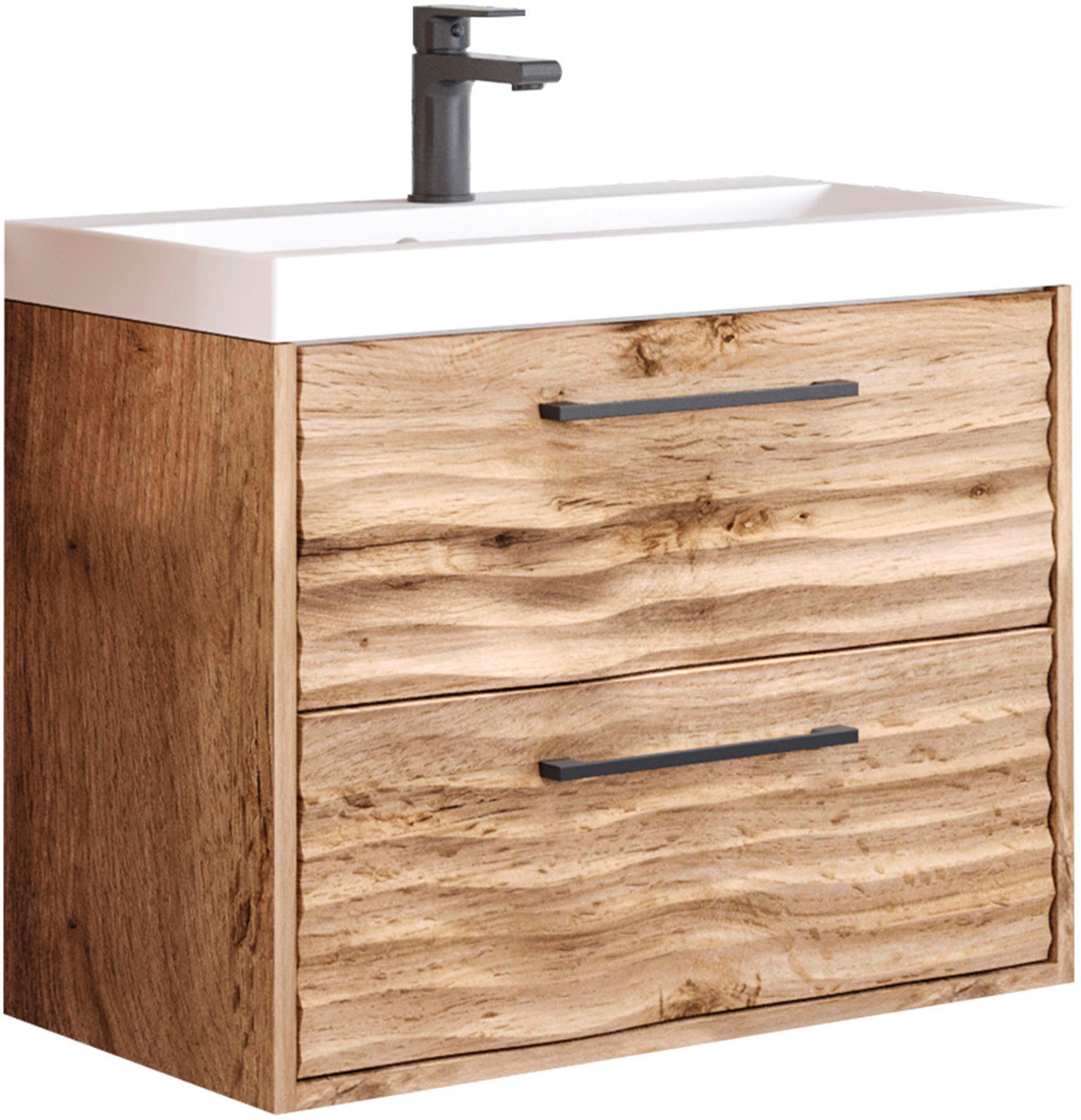 welltime Waschtisch Canada, Badmöbel Wellenstruktur inkl. Becken, Breite 60 günstig online kaufen