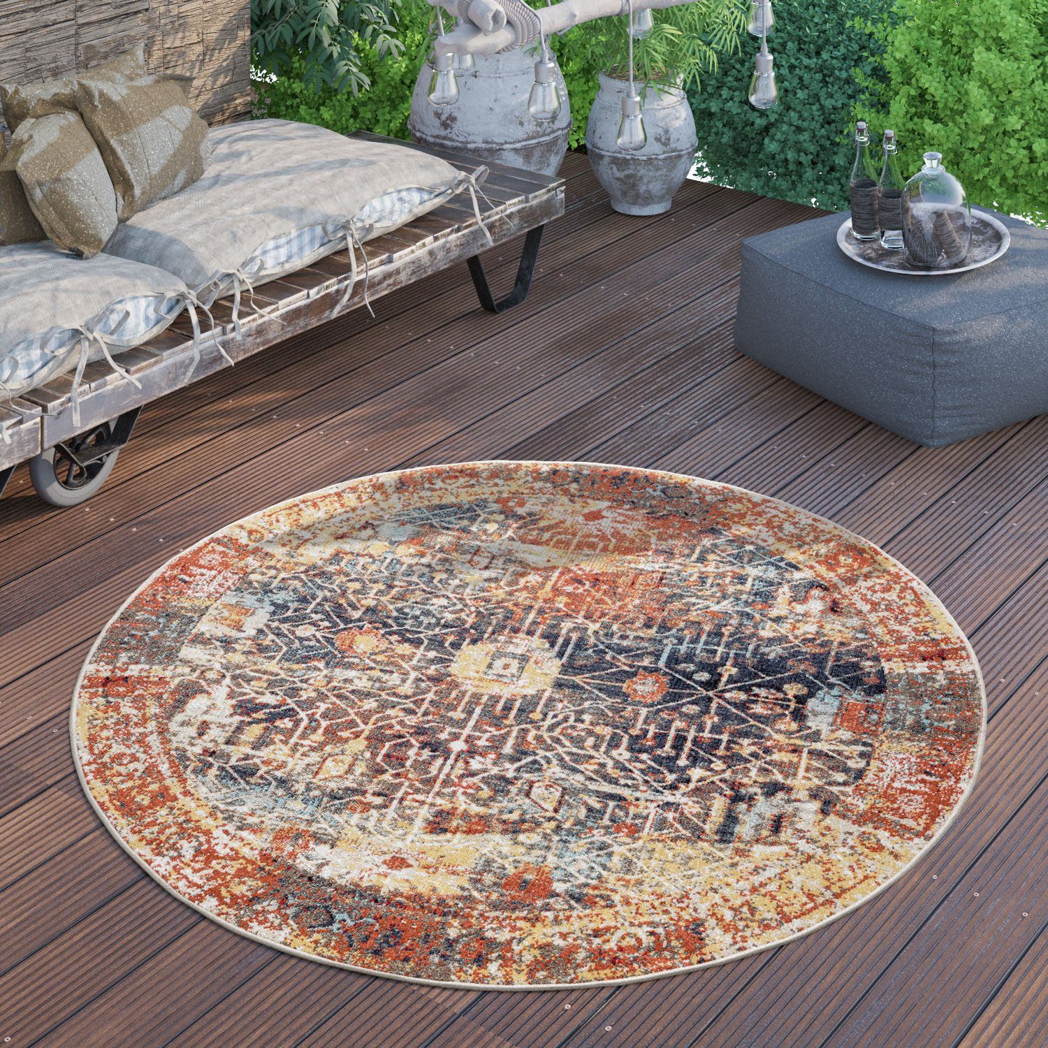 Paco Artigo Kurzflor, 420, Design, In- 2 Wohnzimmer Outdoor Höhe: und Vintage geeignet, mm, Home, rund, Teppich