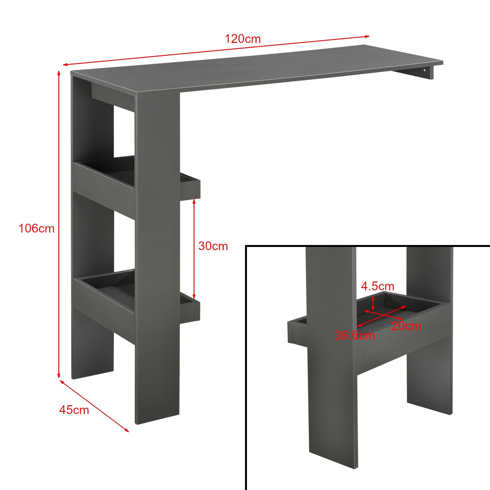 en.casa Bartisch, Bromölla Stehtisch 120x45x106cm Dunkelgrau günstig online kaufen