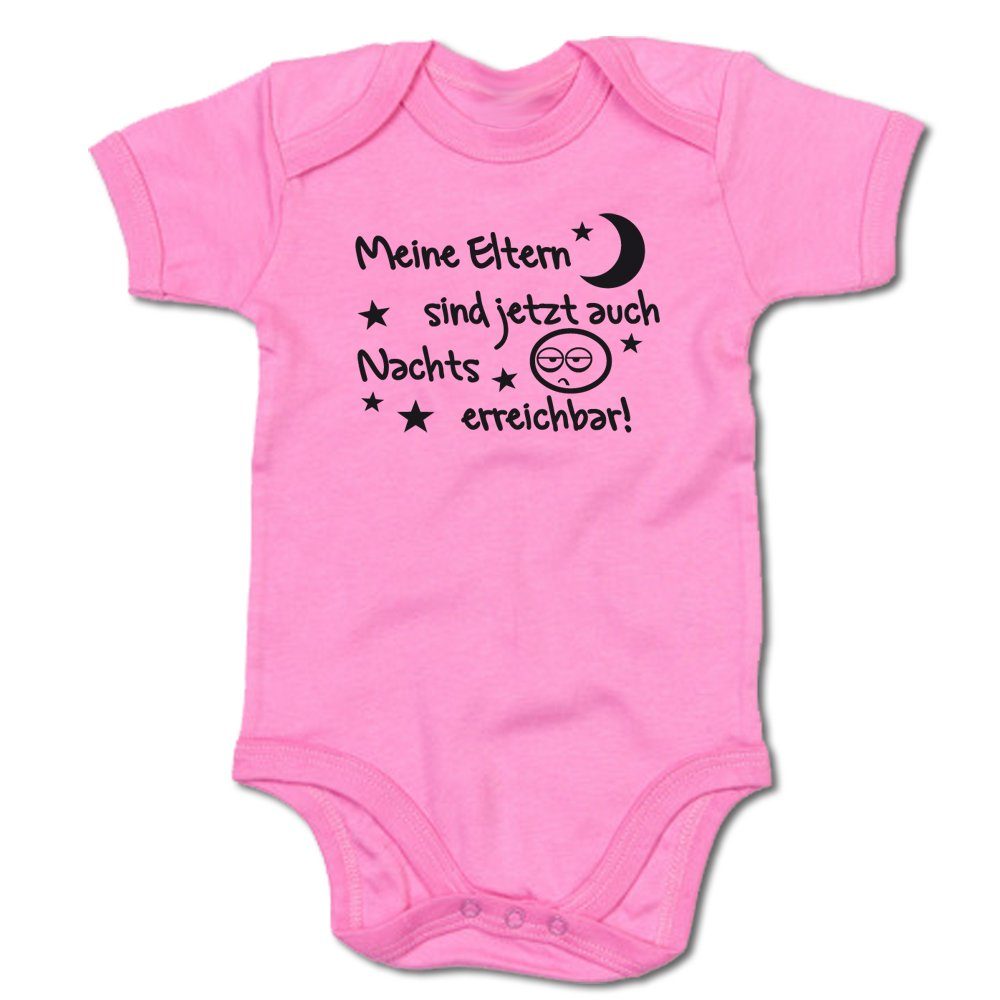 G-graphics Kurzarmbody Meine Eltern sind jetzt auch nachts erreichbar! Baby Body mit Spruch / Motiv / Aufdruck • zur Geburt / Babyparty