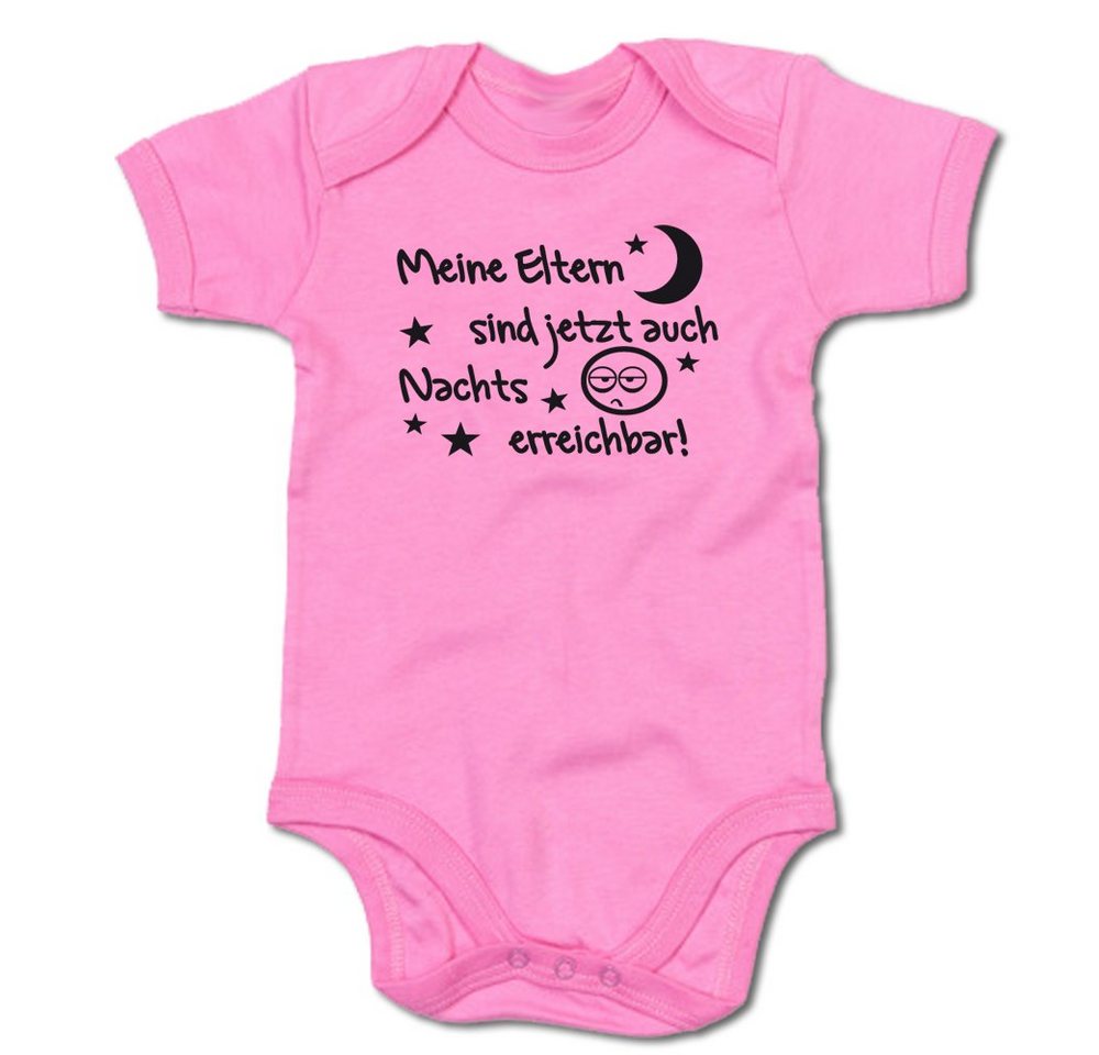 G-graphics Kurzarmbody Meine Eltern sind jetzt auch nachts erreichbar! Baby Body mit Spruch / Motiv / Aufdruck • zur Geburt / Babyparty