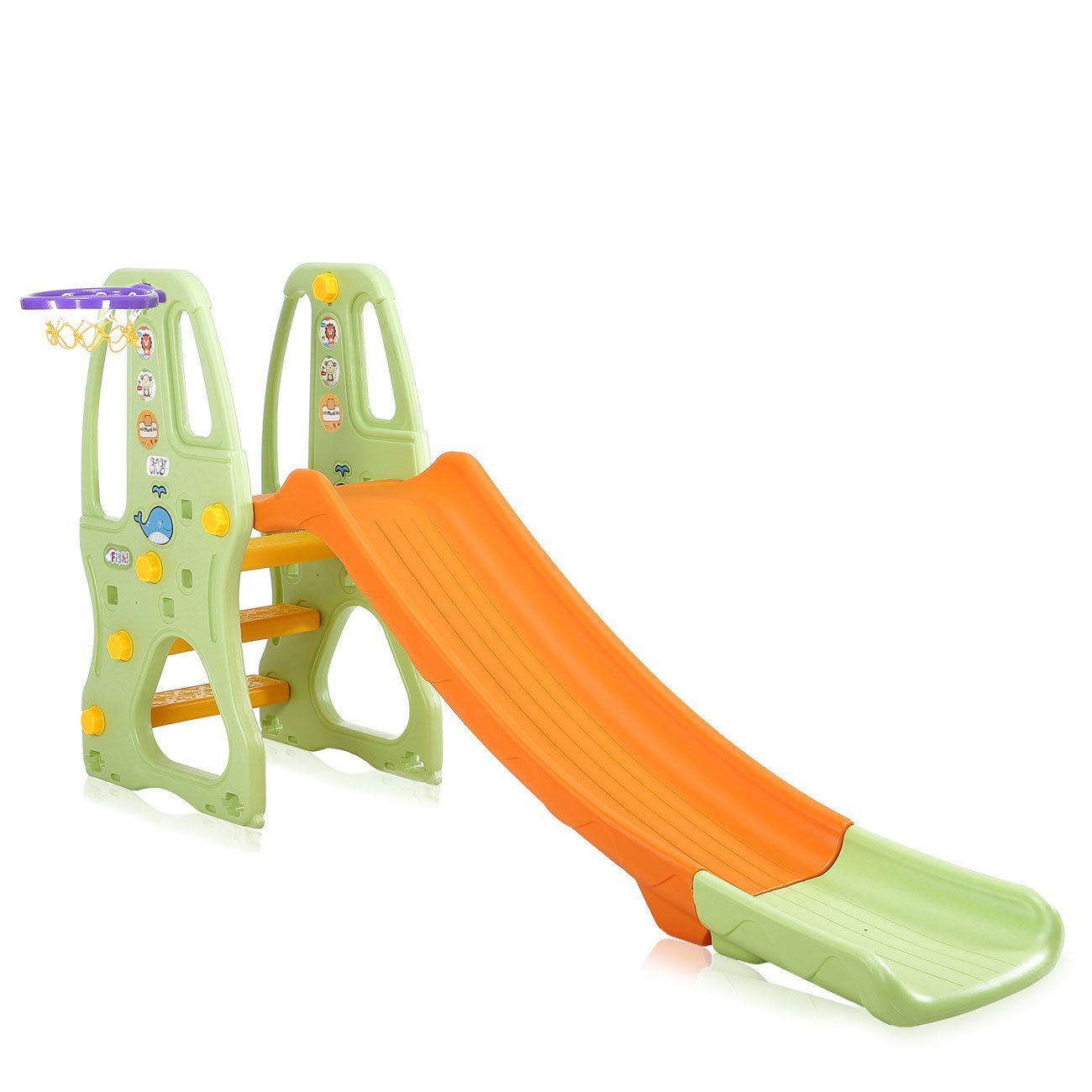 Baby Vivo Indoor-Rutsche Kinderrutsche / Rutsche mit Basketballkorb - Orange / Grün