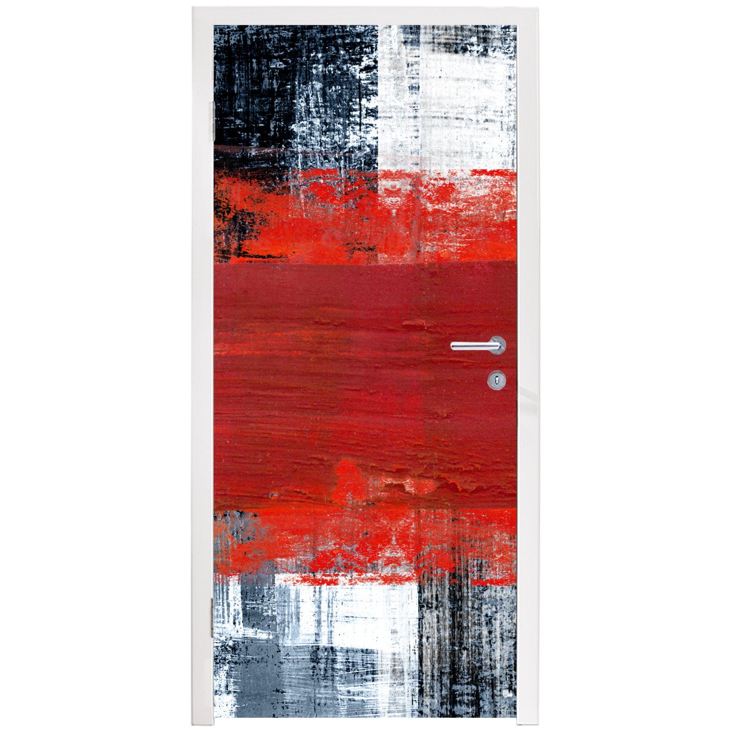 Rot Matt, cm MuchoWow Öl, Abstrakt - - Tür, 75x205 St), für Gemälde - Türaufkleber, (1 bedruckt, Fototapete Türtapete