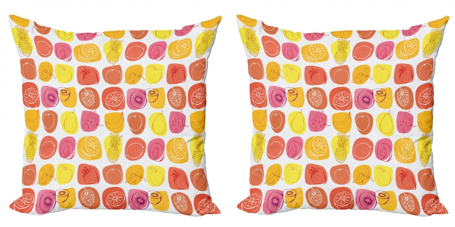 (2 Karikaturen Modern Abakuhaus Lebensmittel Stück), Doppelseitiger Kissenbezüge Retro Digitaldruck, Accent Früchte
