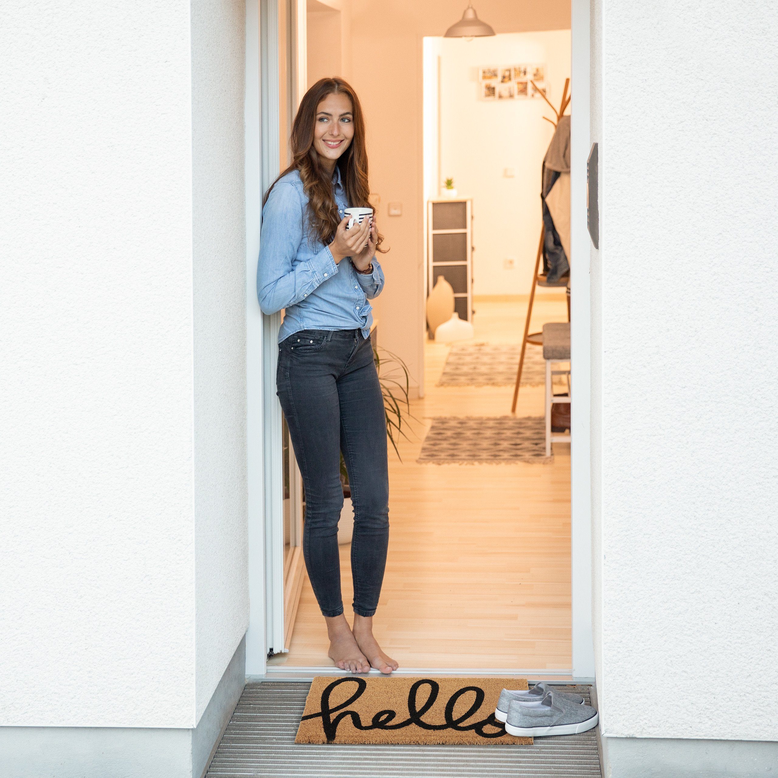 relaxdays Fußmatte Kokos Fußmatte "Hello", Höhe: 15 mm