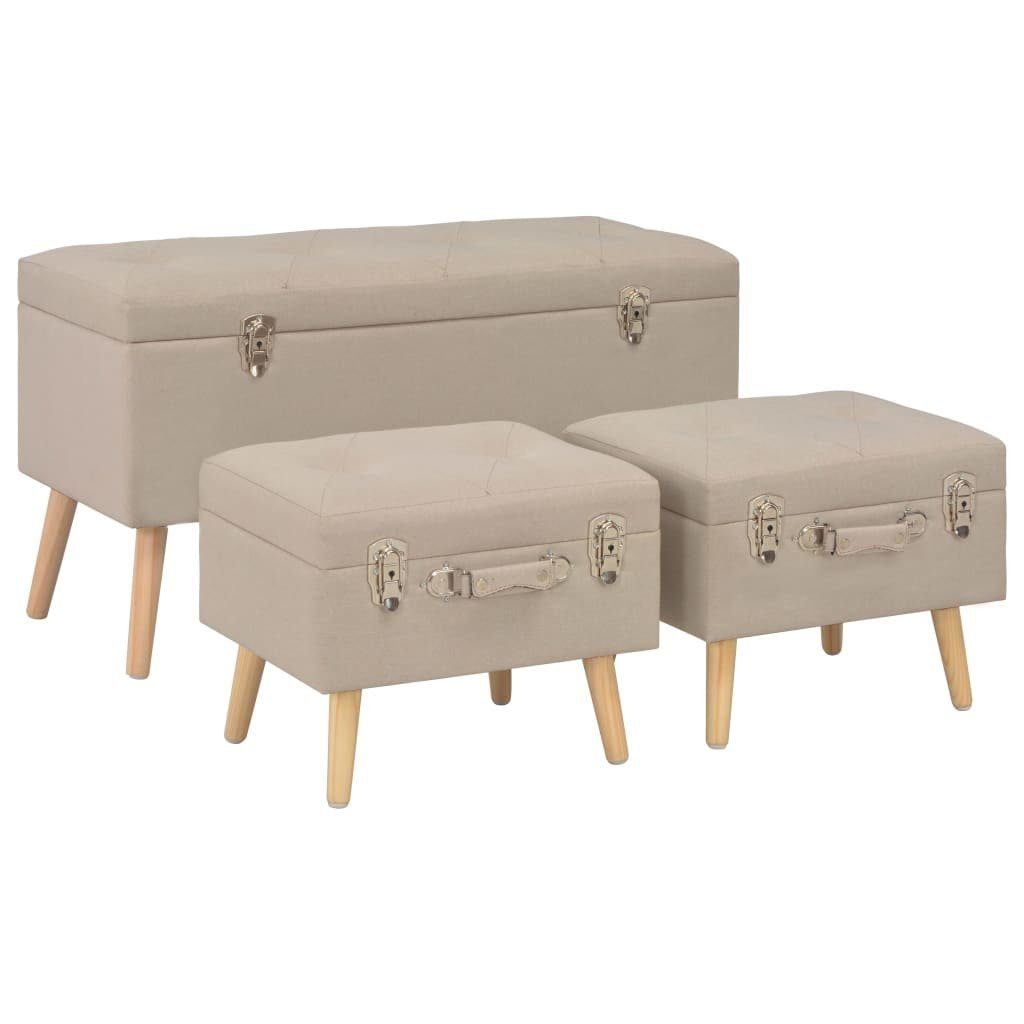 furnicato Truhenbank Hocker mit Stauraum 3 Stk. Beige Stoff