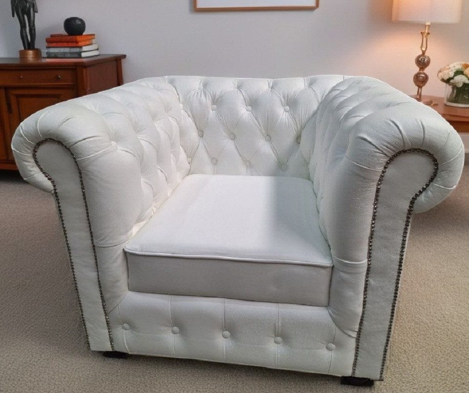 Xlmoebel Chesterfield-Sessel Eleganter Chesterfield-Sessel weißes Echtleder Sofort (Sessel), Hergestellt in Europa
