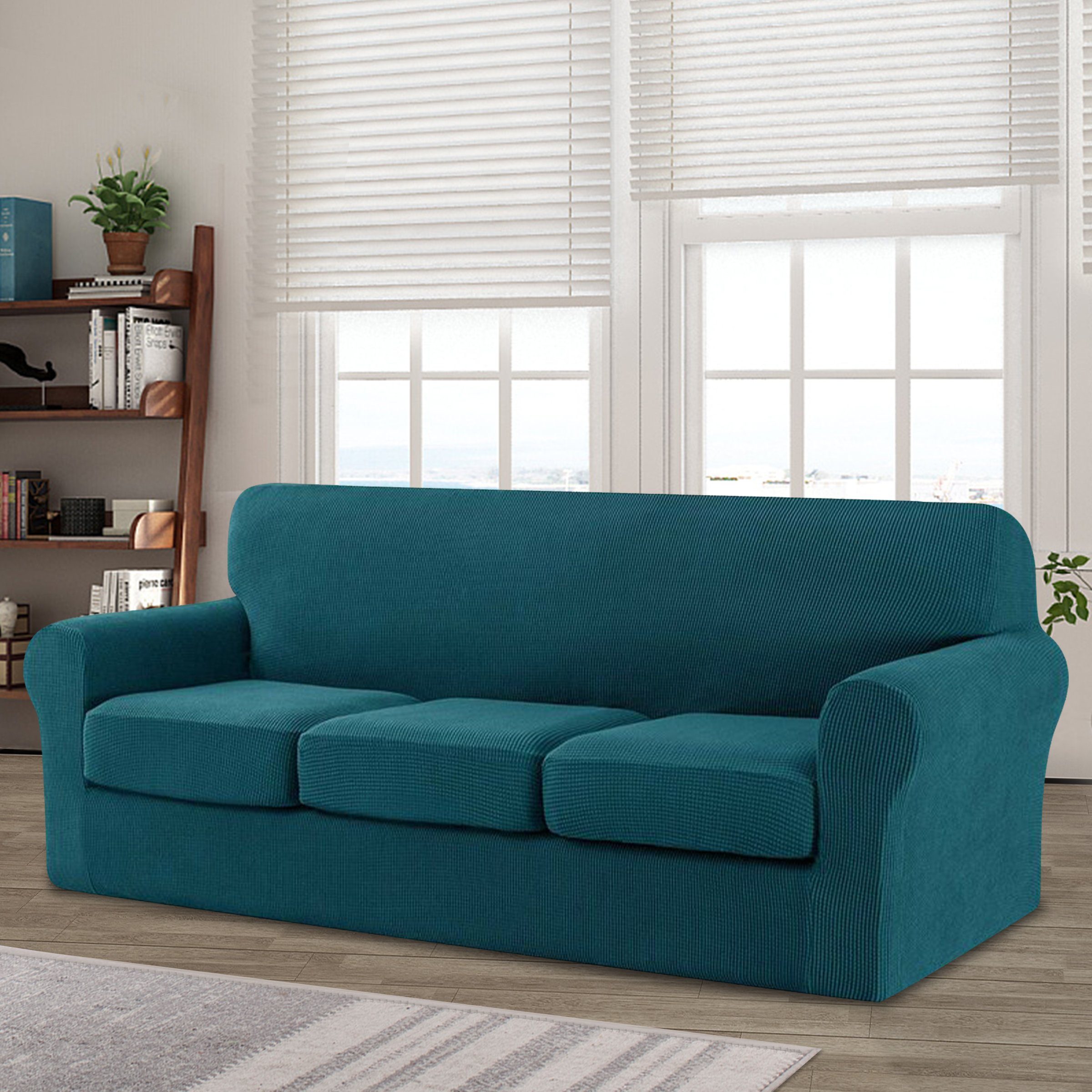 Sofahusse CHUNYI 2/3 Sitzer Sofabezug mit separaten Sofakissenbezügen, CHUNYI, mit leichtem Struktur-Effekt, mit separaten Sofakissenbezügen blaugrün
