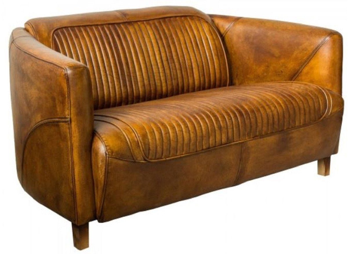 Casa Padrino 3-Sitzer Luxus Leder 3er Sofa Vintage Braun 175 x 86 x H. 68 cm - Echtleder Wohnzimmer Sofa - Echtleder Wohnzimmer Möbel - Luxus Leder Möbel