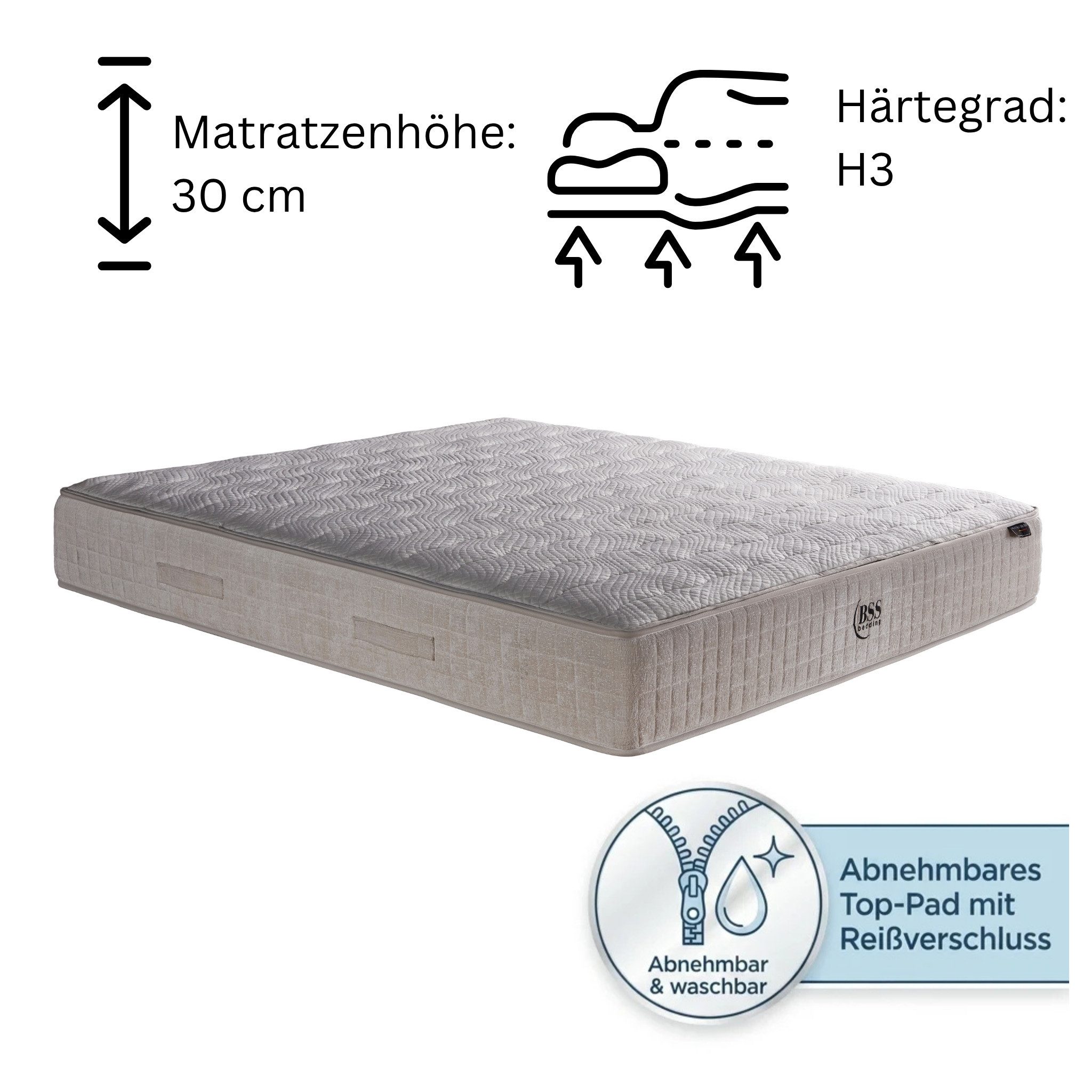 Taschenfederkernmatratze 7 Zonnen Matratze mit Reißverschluss abnehmbar und waschbar, Bambi, 31 cm hoch, (Topper mit Reißverschluss), Taschenfederkern