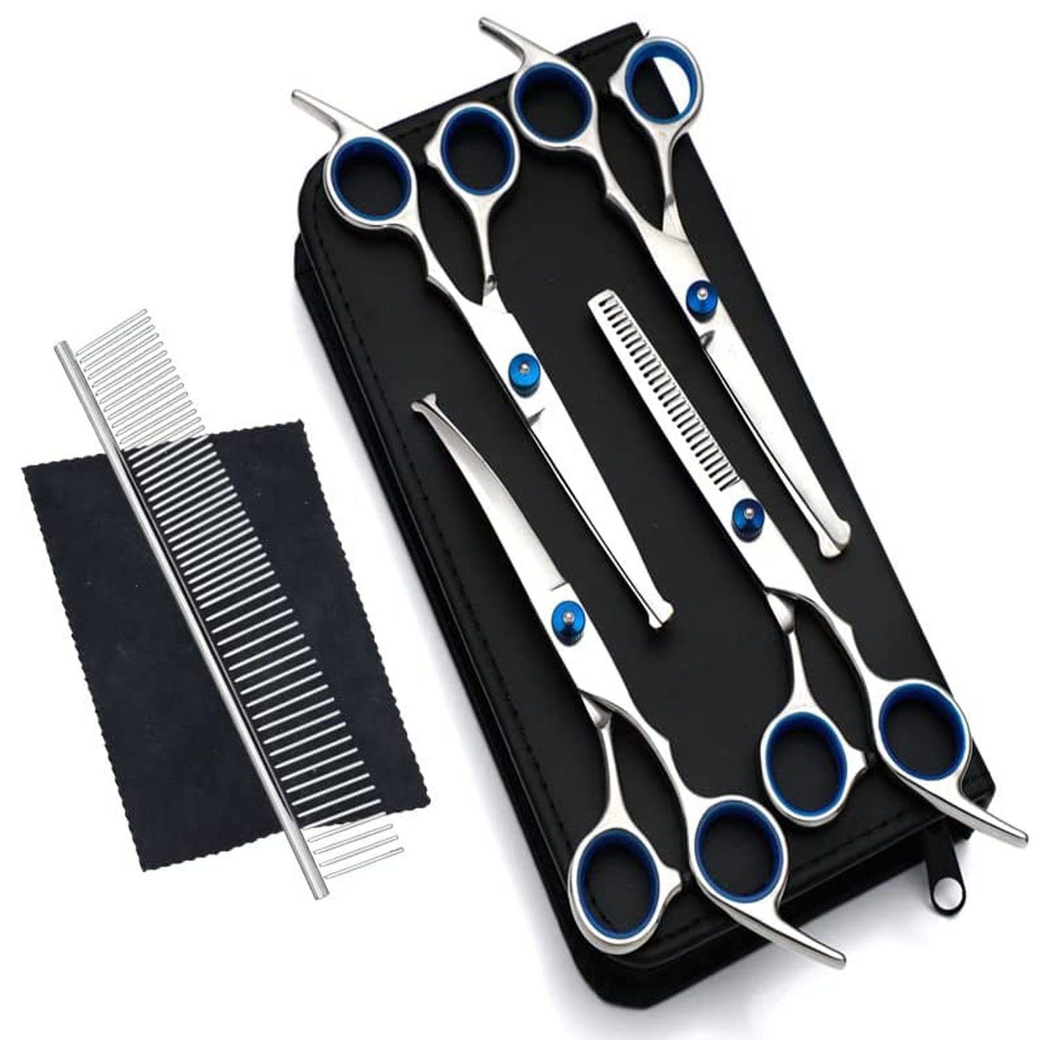 POPOLIC Scheren-Set Haarschere »Profi 6-7 Zoll Fellschere Hunde Set, (7-tlg., Hundepflegeschere), Sichere, kratzfeste Schere mit abgerundeter Spitze