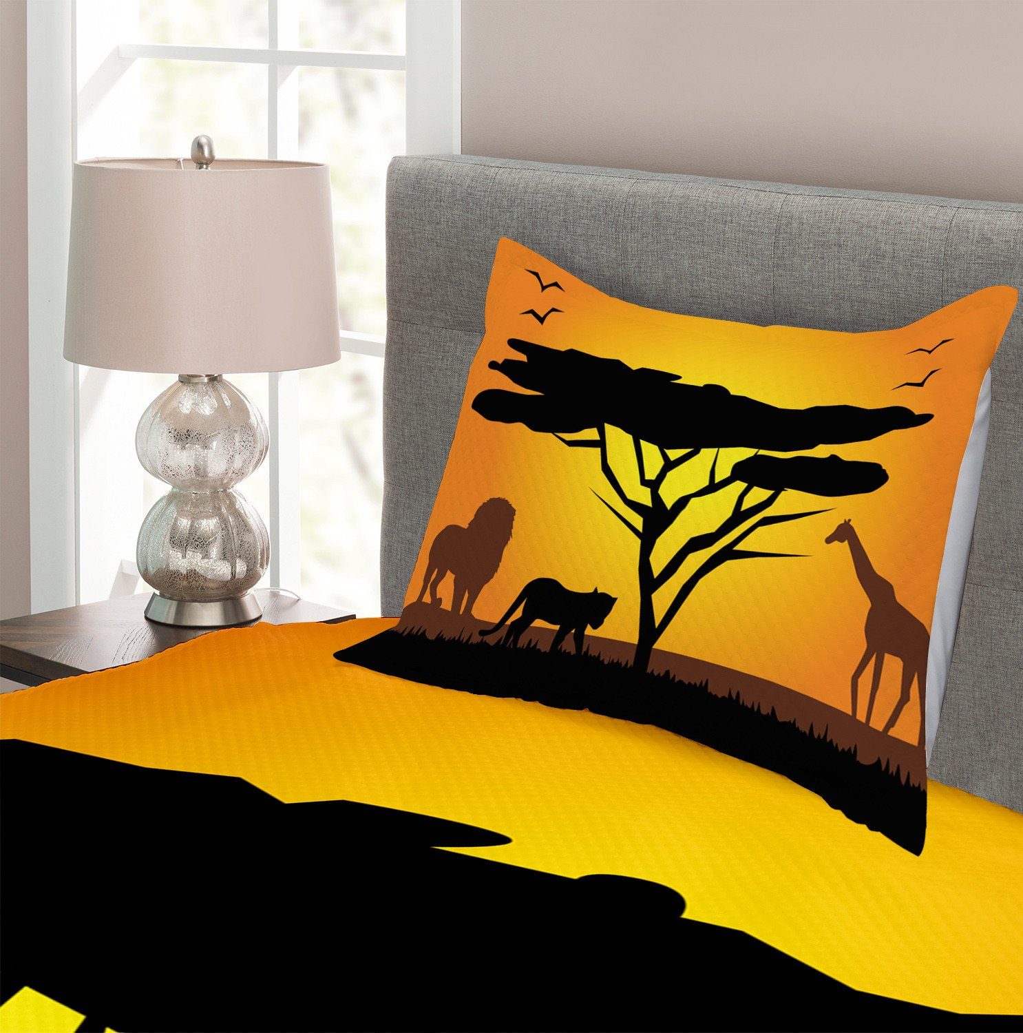 Kissenbezügen Abakuhaus, Set Afrikanische Tagesdecke Waschbar, Wüsten-Löwe-Tiger mit Giraffe