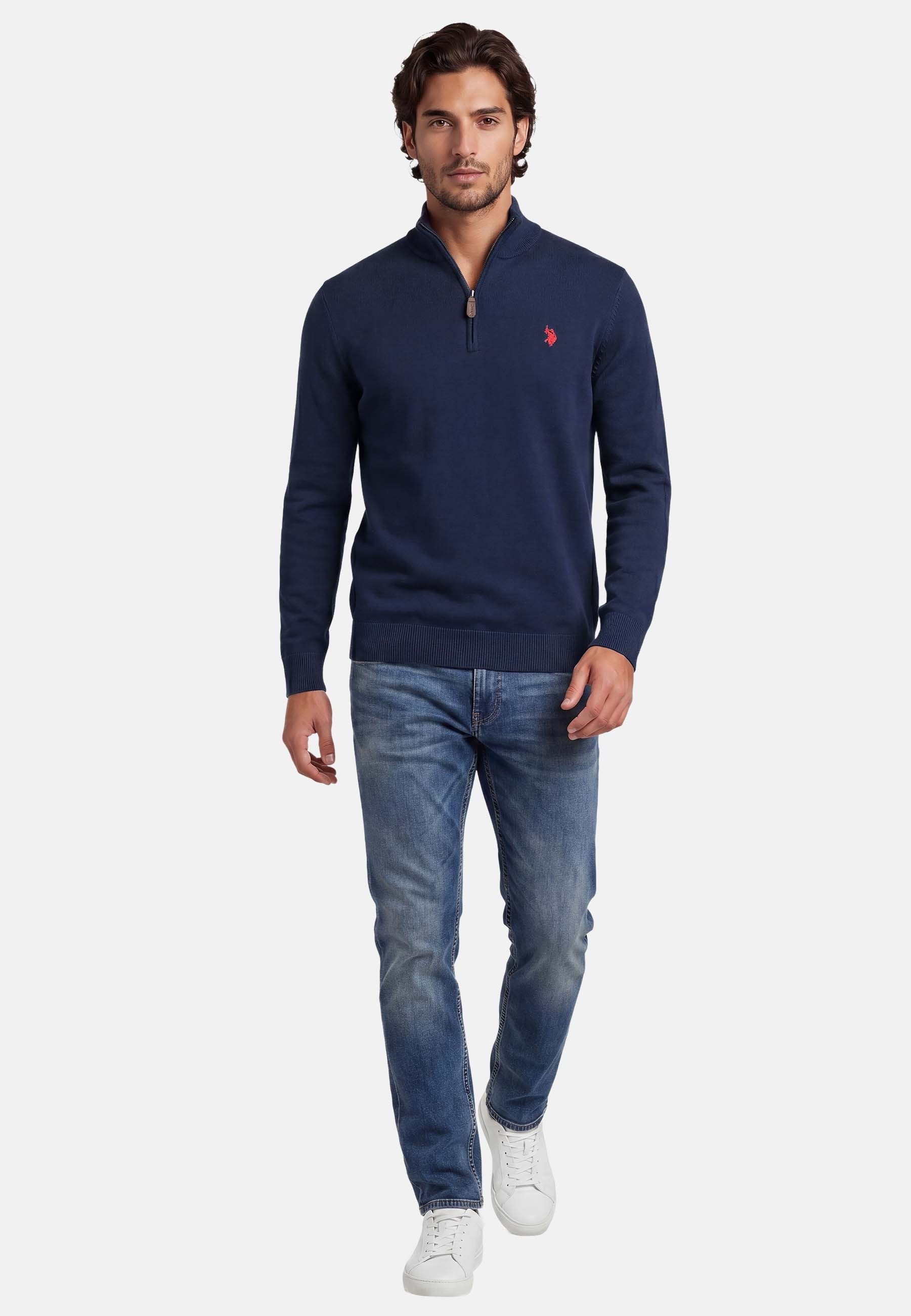 U.S. Polo Assn. Stehkragenpullover USKnooxx – Herren Half-Zip Strickpullover Baumwoll-Viskose-Mix, weiche Qualität und sportiver Look