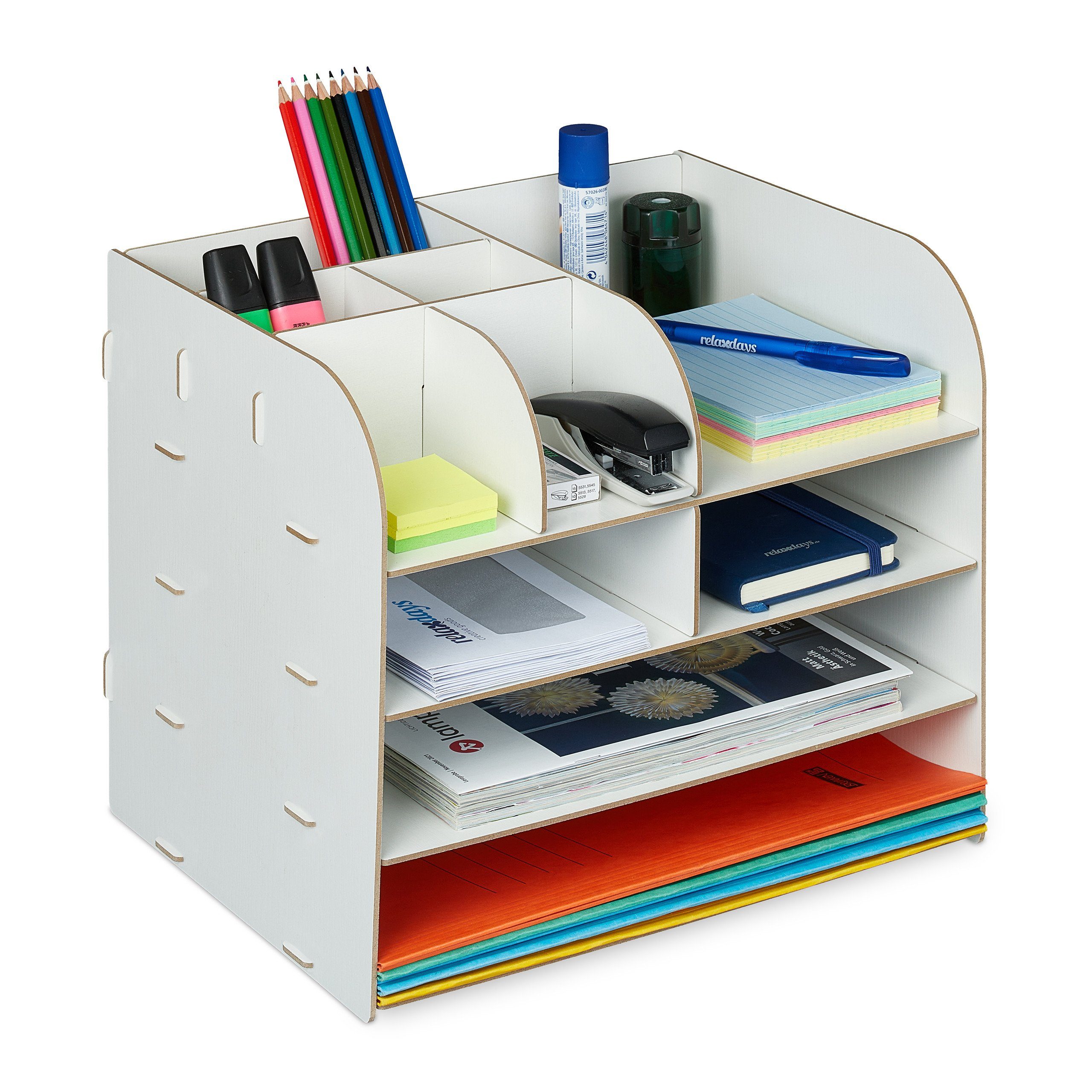 relaxdays Organizer Schreibtisch Organizer mit Ablagefächern, weiß