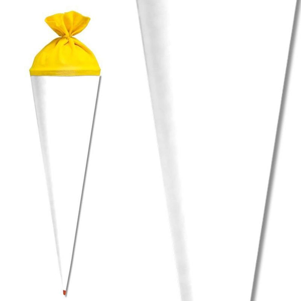 Roth Schultüte Basteltüte 70cm, rund Weiß Verschluss gelb Zuckertüte Rot(h)-Spitze Filz-Verschluss