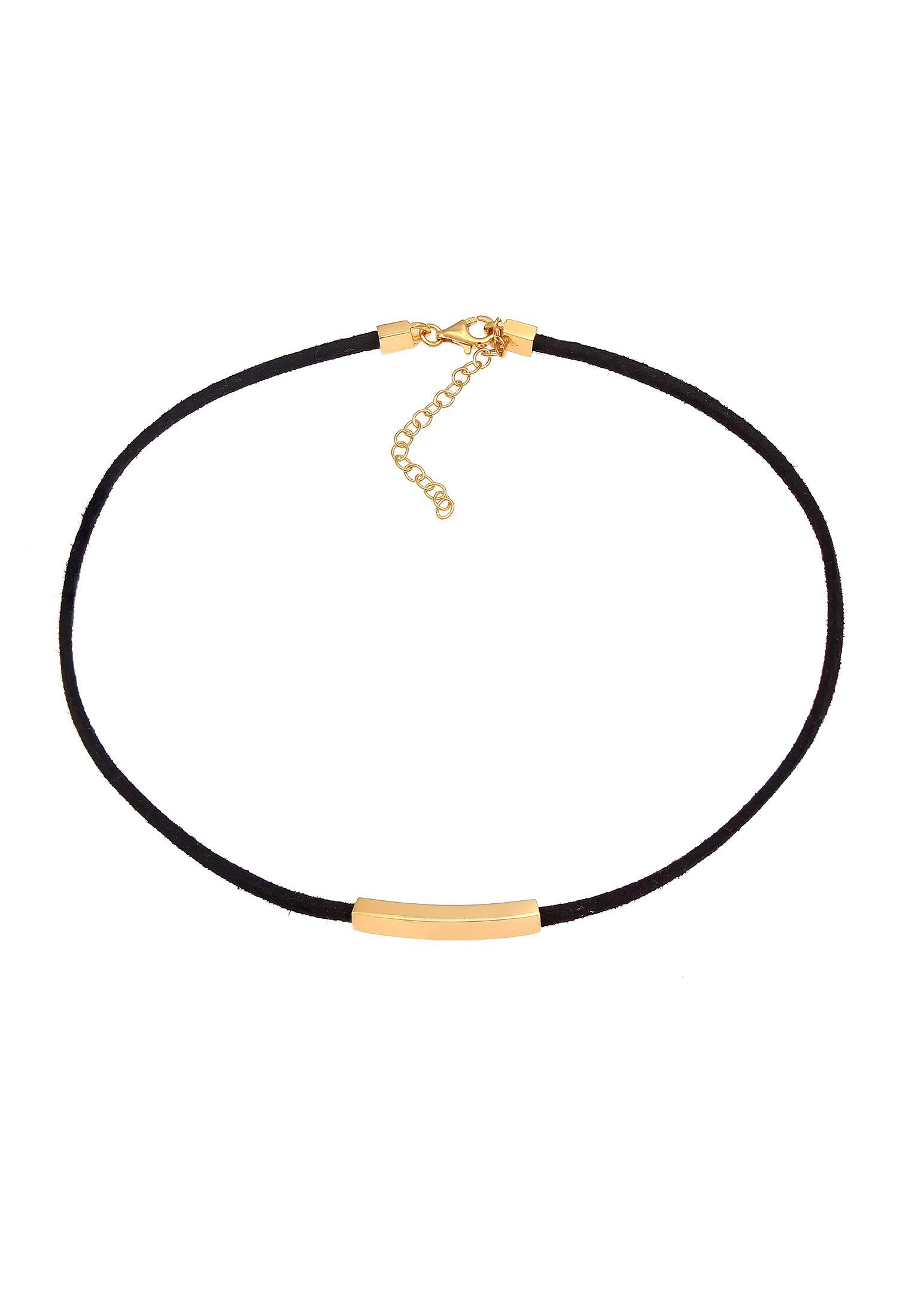 Elli Choker Textil Choker Band Platte Schwarz 925 Silber