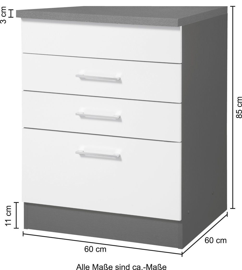 HELD MÖBEL Kochfeldumbauschrank weiß/ 60 cm Paris graphit Breite