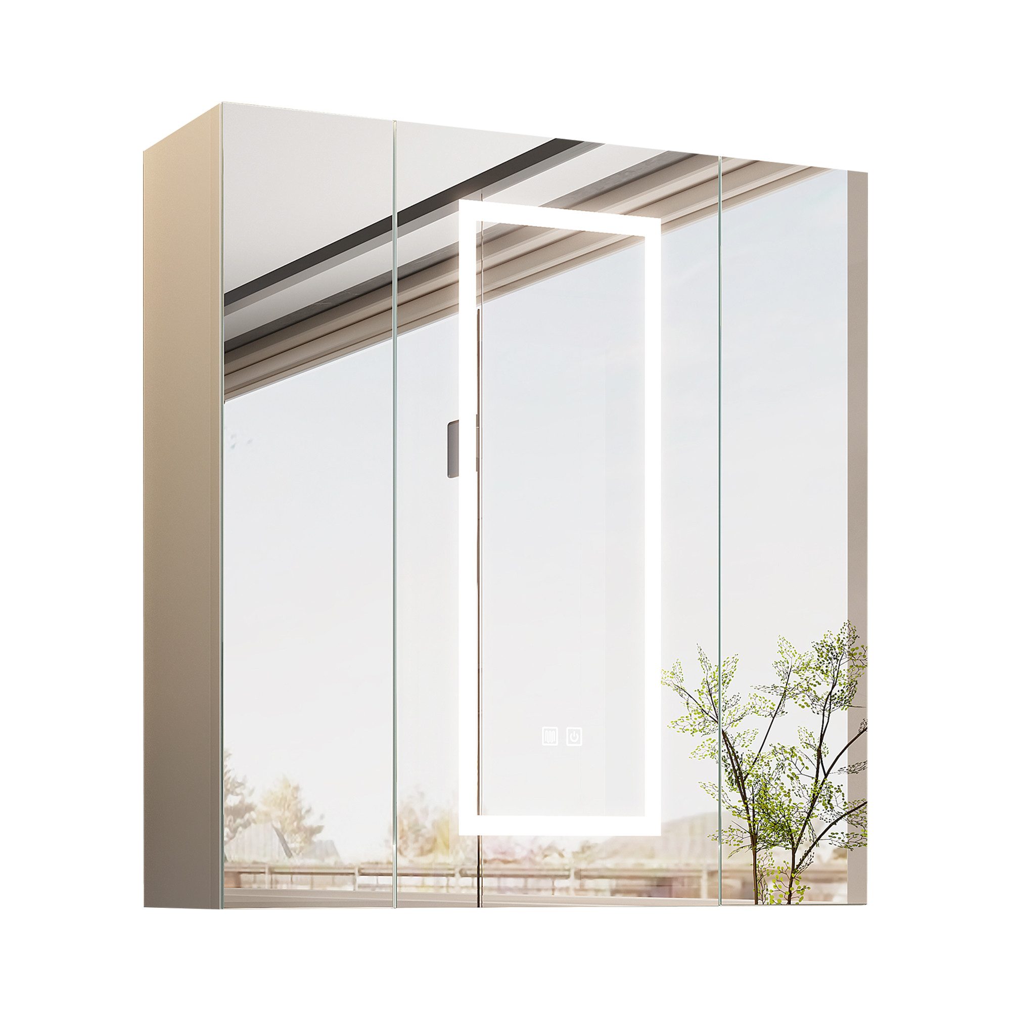 radelldar Spiegelschrank LED Badspiegelschrank mit Stauraum, Hängender Medizinschrank (1-St) mit 3 Lichtfarben & Speicherfunktion, 80 x 80 cm