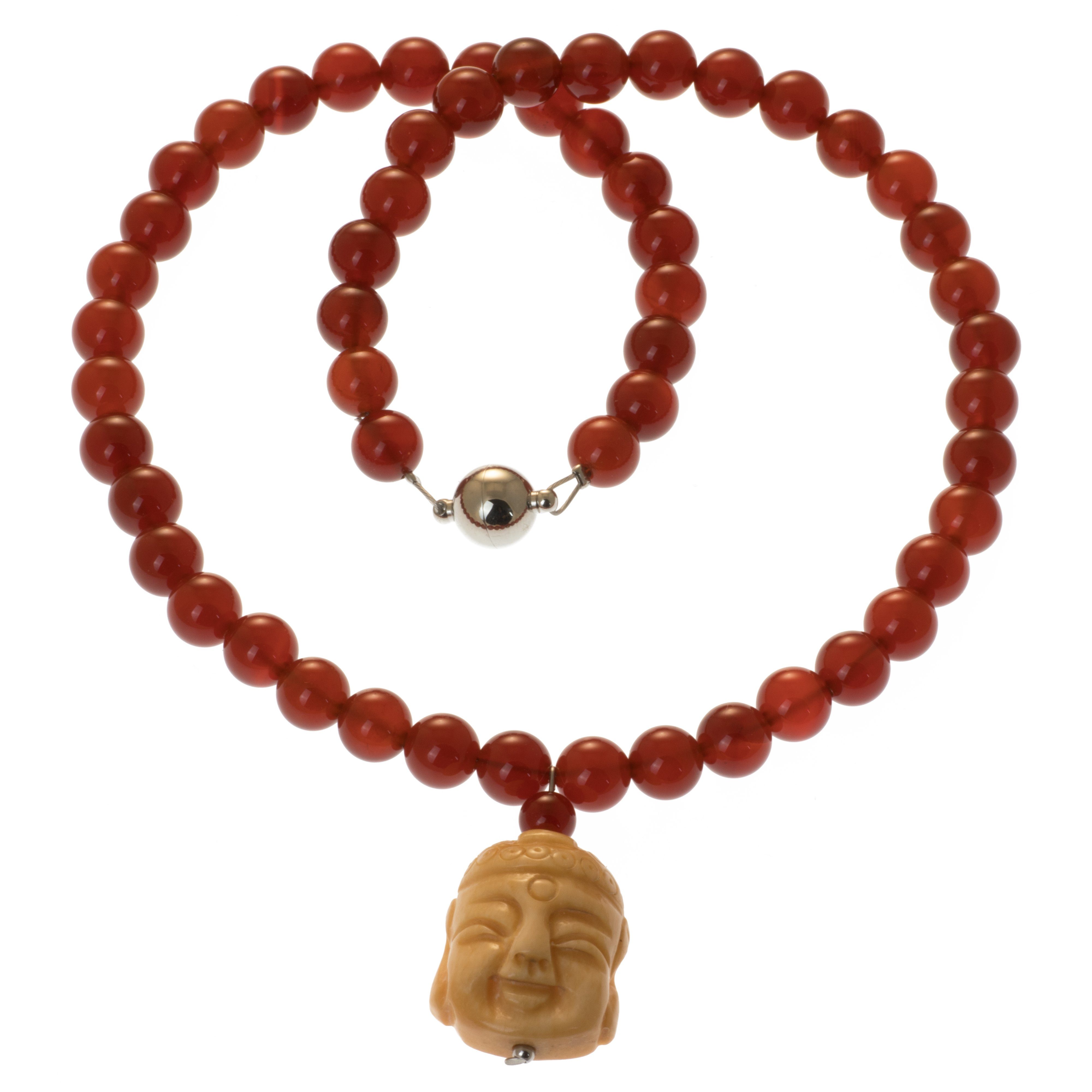 Bella Carina Perlenkette Kette mit Karneol Buddha, und Karneol mit Perlen