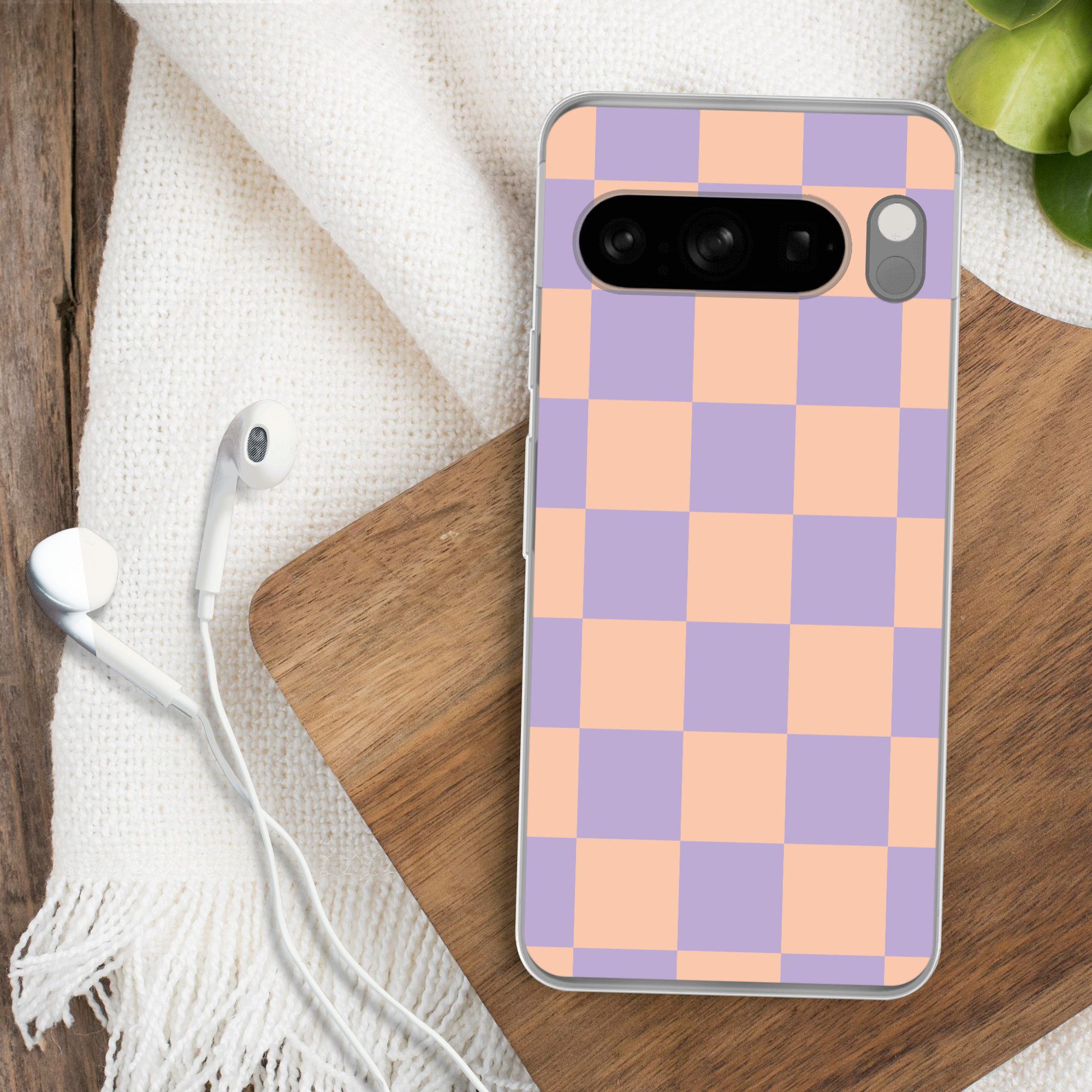 MuchoWow Handyhülle für Google Pixel 8 Pro Schachbrettmuster - Lila - Rosa - Würfel, Phone Case, Silikon, Schutzhülle Dünn
