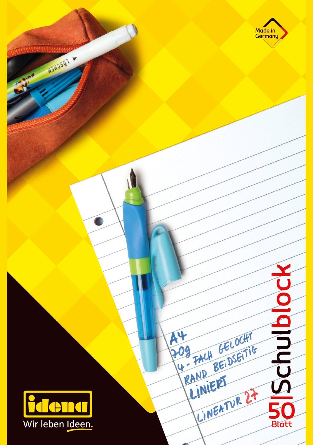 Idena Collegeblock Idena 10393 - Schulblock, DIN A4, 50 Blatt, 70 g/m², liniert, gelocht