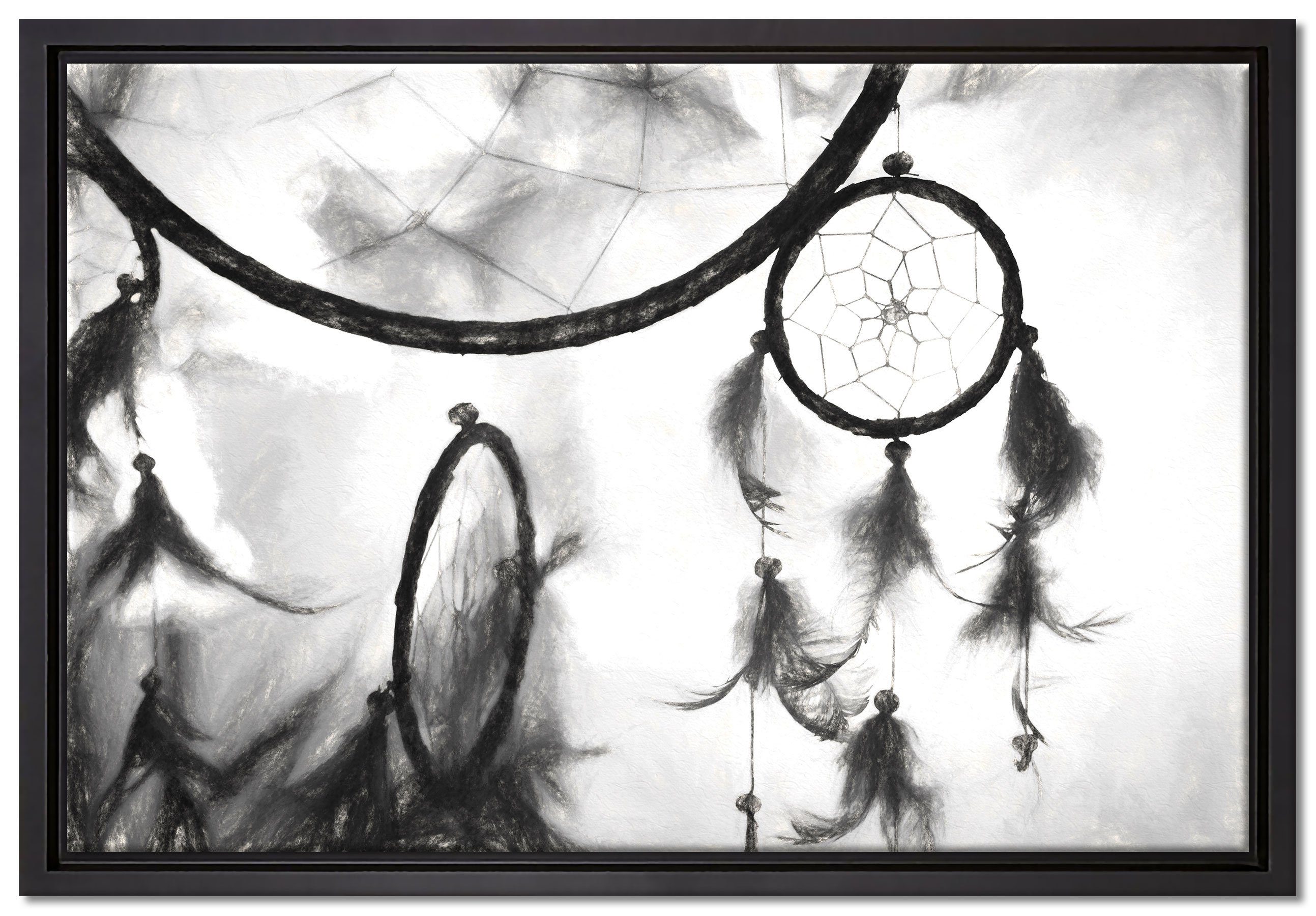 Pixxprint Leinwandbild Traumfänger bei Sonnenuntergang, Wanddekoration (1 St), Leinwandbild fertig bespannt, in einem Schattenfugen-Bilderrahmen gefasst, inkl. Zackenaufhänger