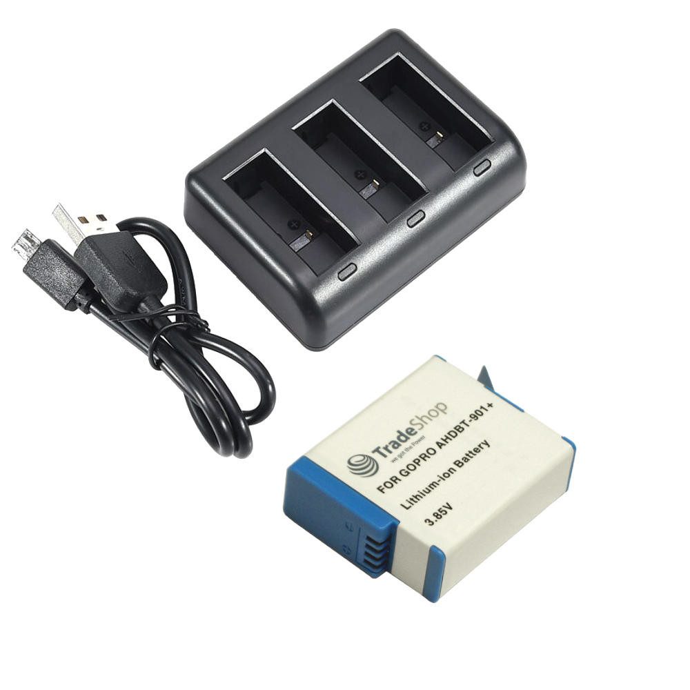 2in1 Set passend für GoPro AHDBT-901+ SPBL1B Ladegerät + Kamera-Akku
