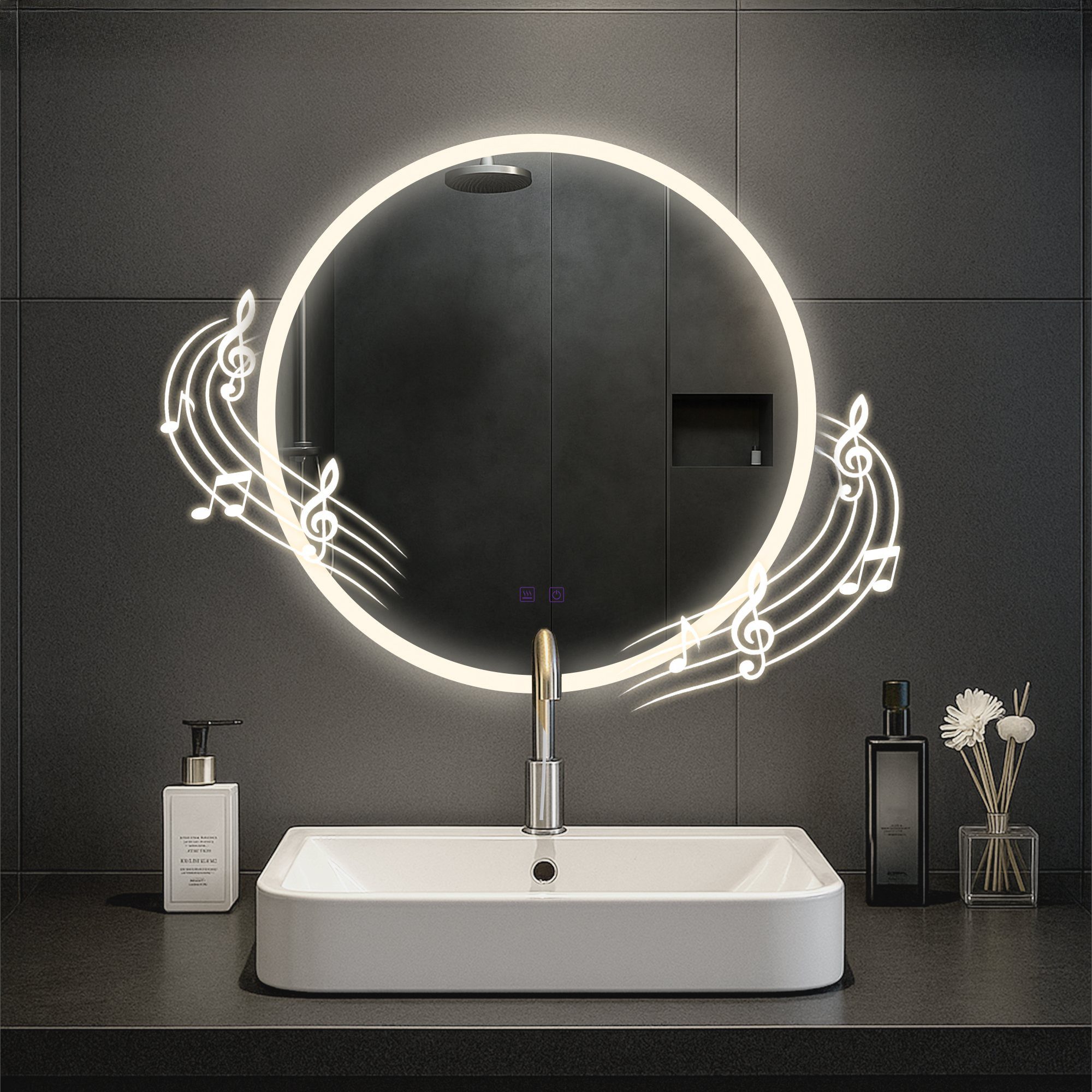 CLP Wandspiegel Laconia (1er), Bluetooth-Lautsprecher, Anti-Fog, LED-Licht, IP44