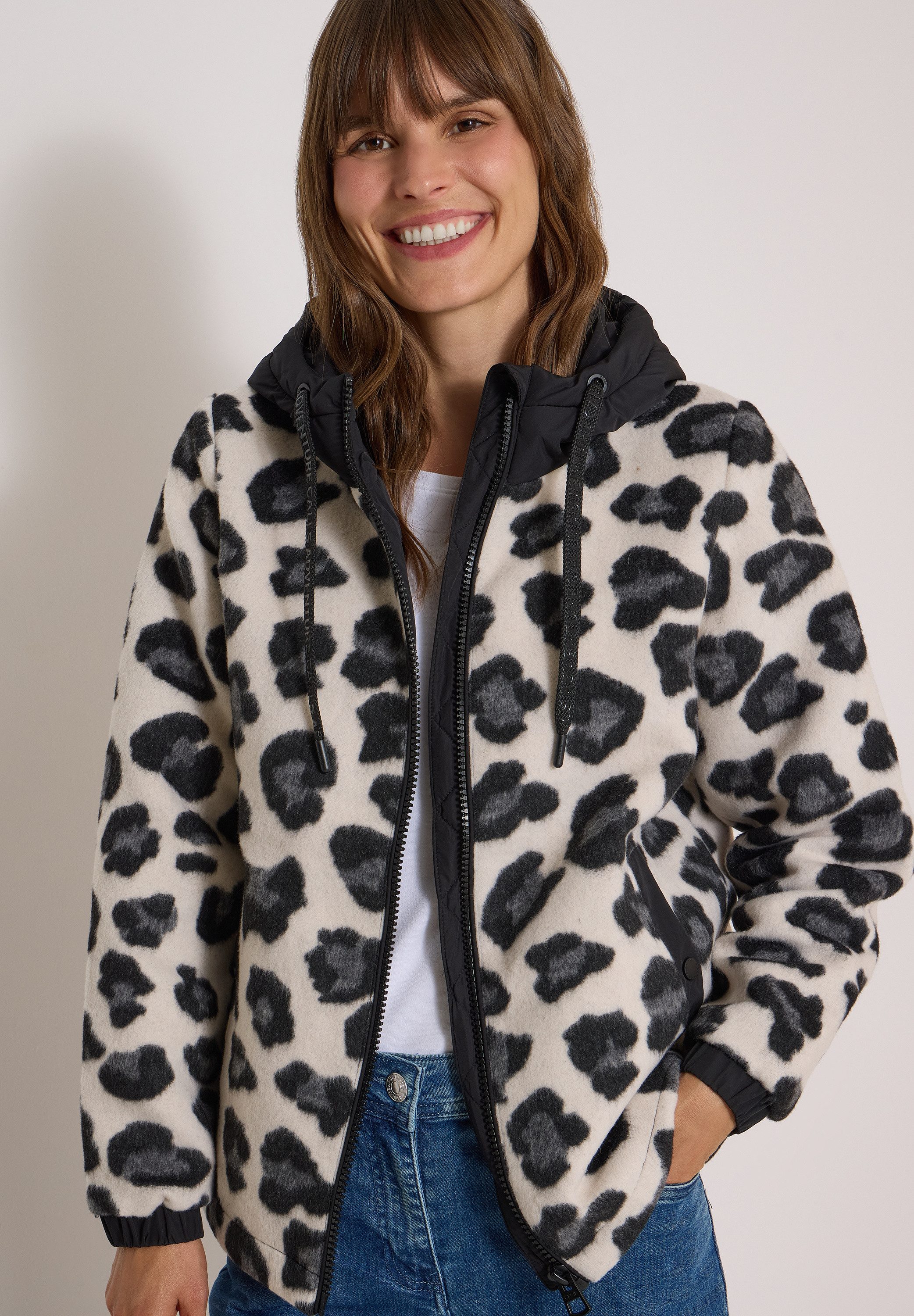 CECIL Plüschjacke Materialmix, Plüsch mit Wollanteil