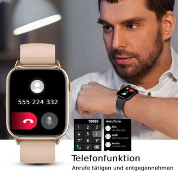 Deunis Smartwatch (1,90 Zoll, Android iOS), Fitness Tracker mit Telefonfunktion Schlafmonitor SpO2 Schrittzähler