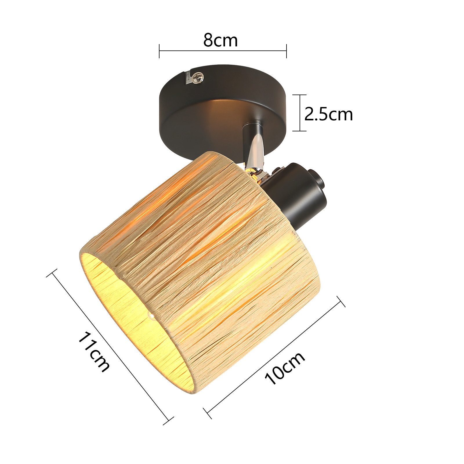 ZMH Deckenstrahler 1 Flammig Schwarz E14 Papier Natürlich Deckenleuchte Schlafzimmer, Hochwertige Papier Design, ohne Leuchtmittel, 350°Schwenkbar Vintage Deckenspots Wohnzimmer