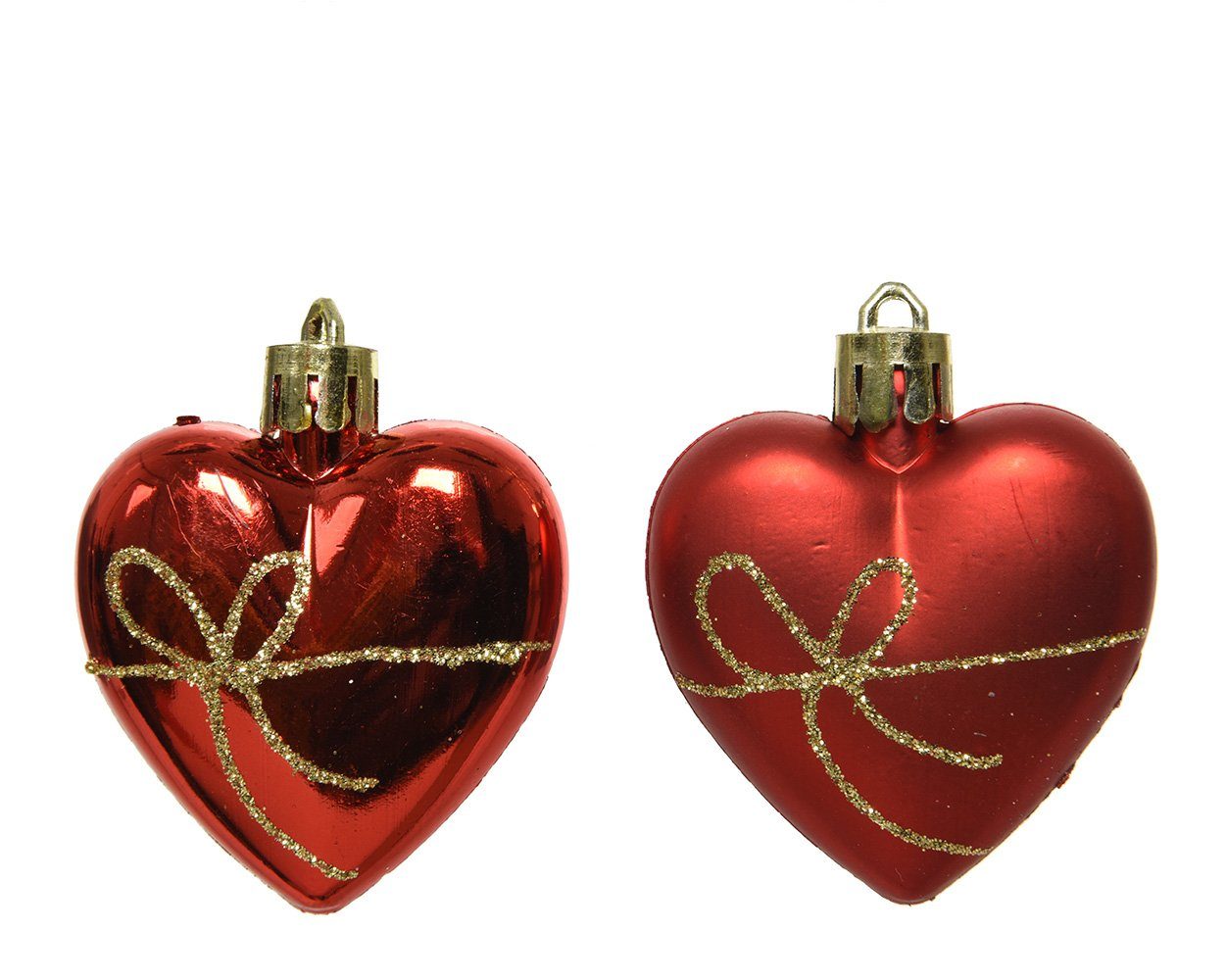 Kaemingk Christbaumschmuck, Christbaumschmuck Kunststoff Herzen mit Schleifen 6cm rot 2er Set