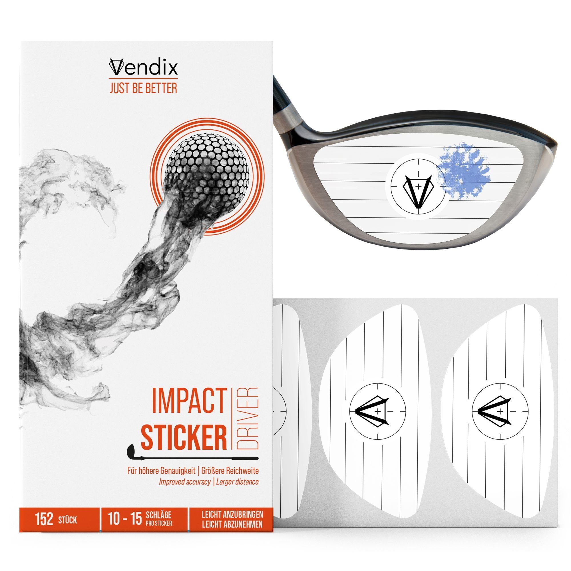 Vendix Golftee 152x Golf Impact Sticker - Impact Tape für ganzjähriges Training, Für Driver