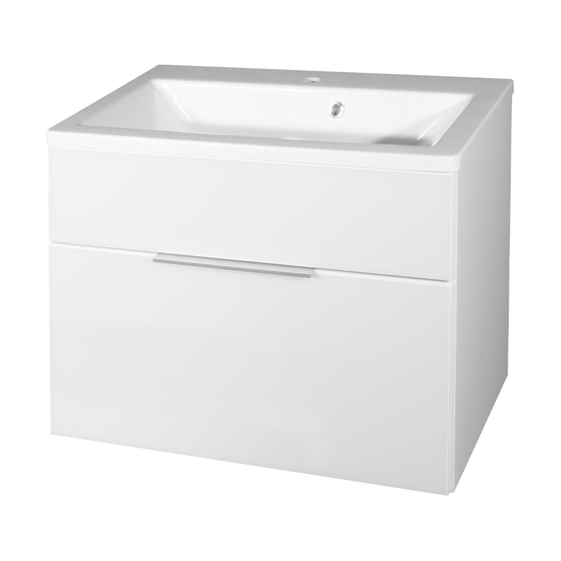 Badmöbel-Set KARA Becken mit Unterschrank 80cm, Weiß, Gussmarmor, 1 Schublade