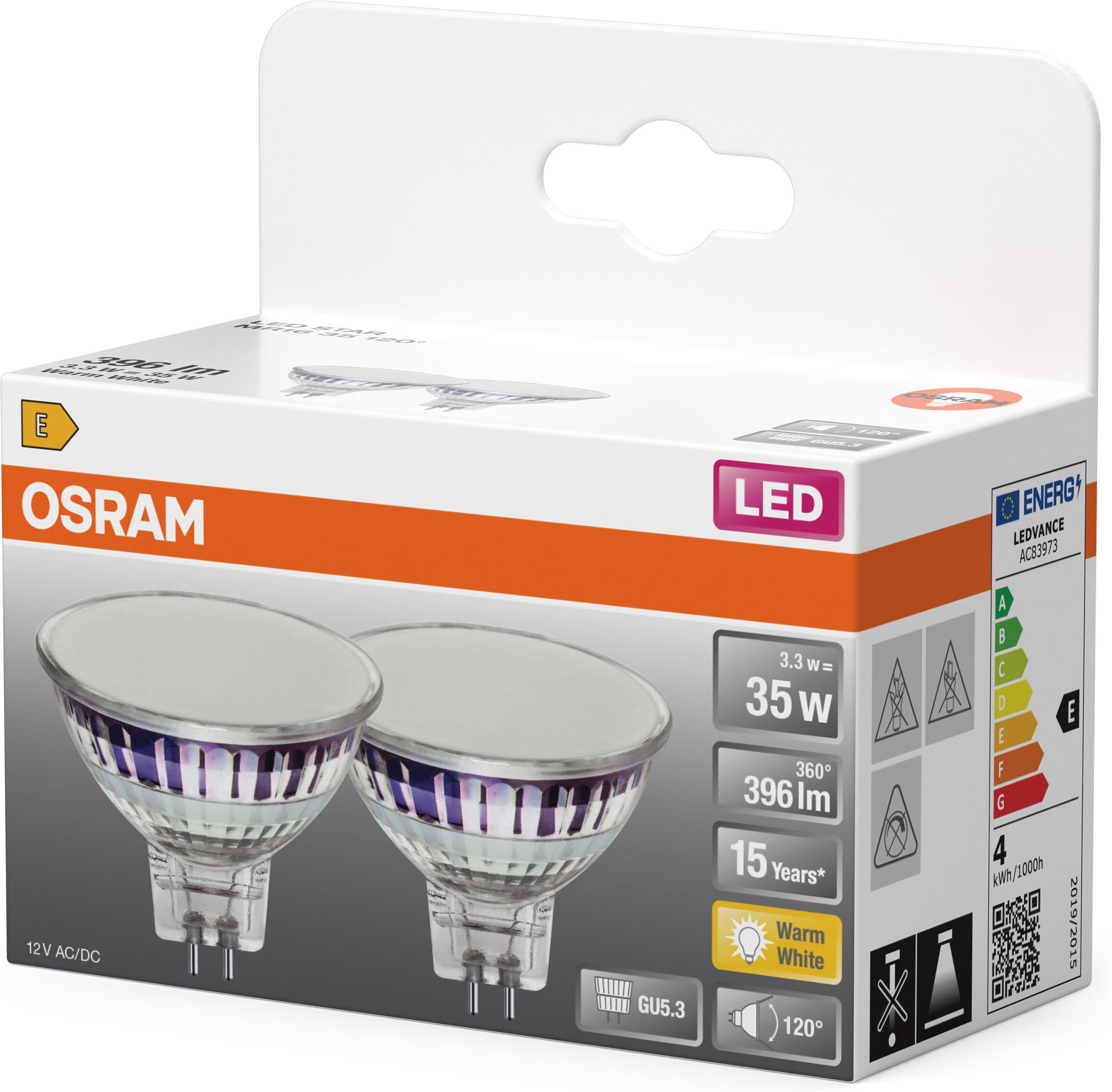 Osram LED-Leuchtmittel LED STAR MR16 12 V in Reflektorform, MR16, 2 St., Warmweiß
