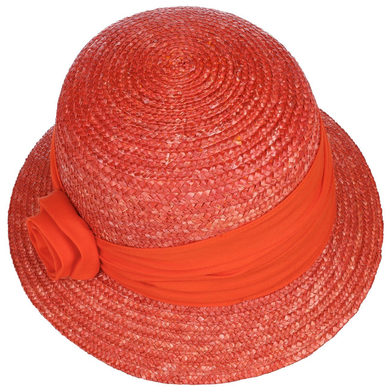 (1-St) mit Sonnenhut Seeberger orange Ripsband Strohglocke