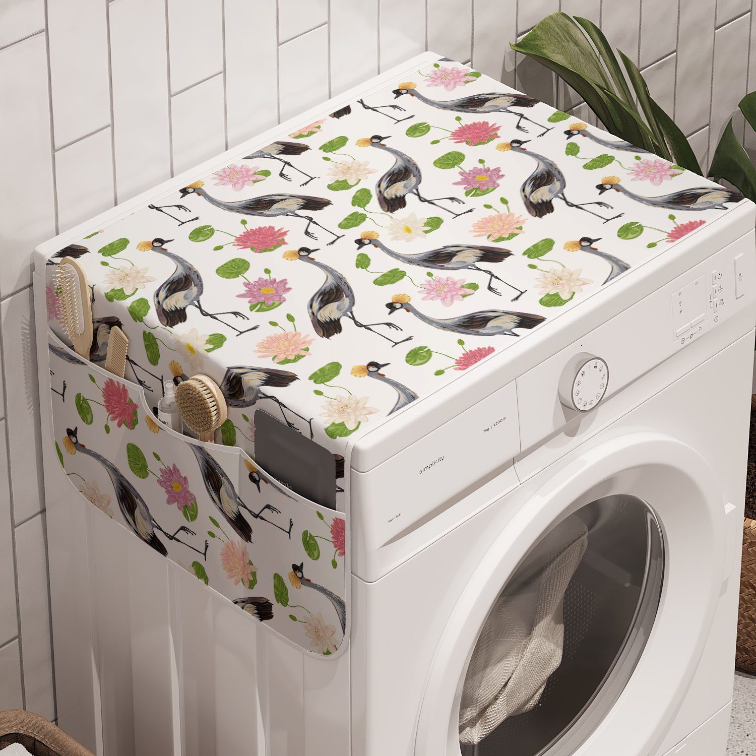 Vogel-Motiv Abakuhaus und Trockner, für Oriental Waschmaschine Badorganizer Anti-Rutsch-Stoffabdeckung japanisch