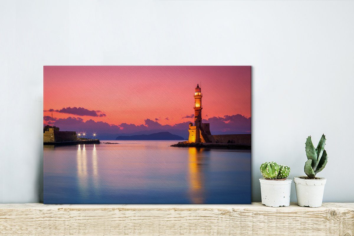 OneMillionCanvasses® Leinwandbild Leuchtturm 30x20 Kreta Wanddeko, in Wandbild cm (1 Leinwandbilder, auf Aufhängefertig, Chania, St)