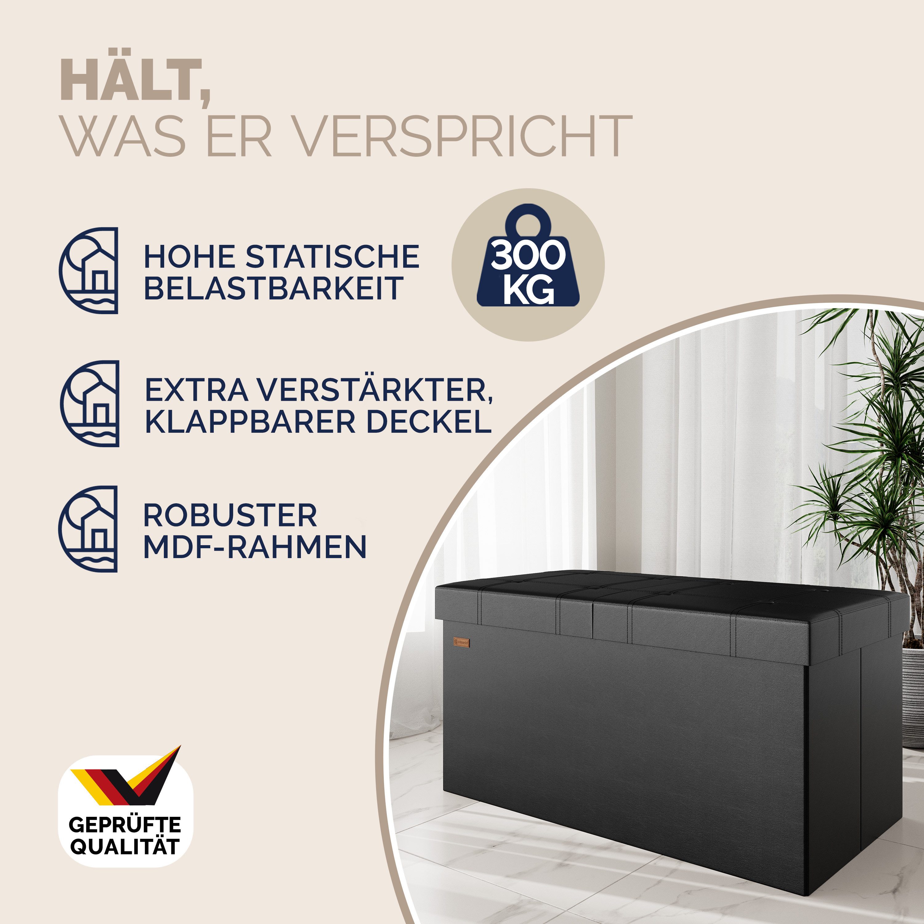 Casaria Sitzbank (1-St), Deckel Klappbar Gepolstert Faltbar Kunstleder 100L Flur Schlafzimmer