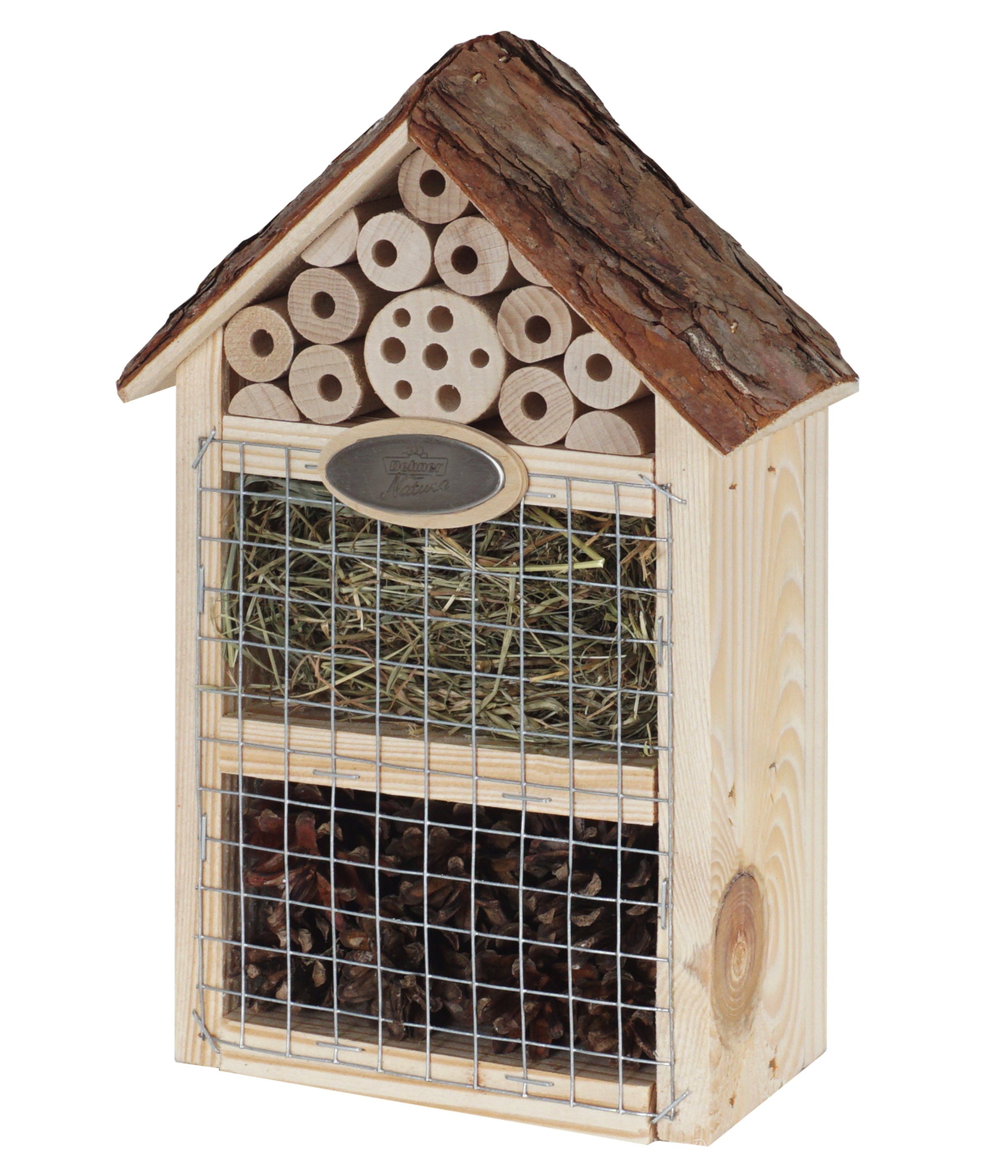 Dehner Insektenhotel Natura Premium Flavia, 19 x 28 x 9 cm, natürliche Materialien, schützende Umgebung
