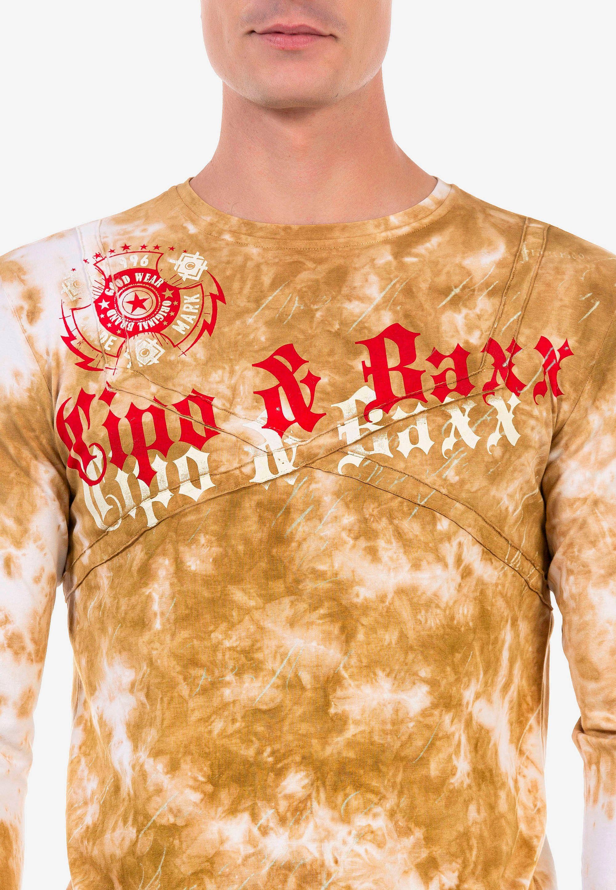 Langarmshirt großem mit senf Cipo Marken-Frontprint & Baxx