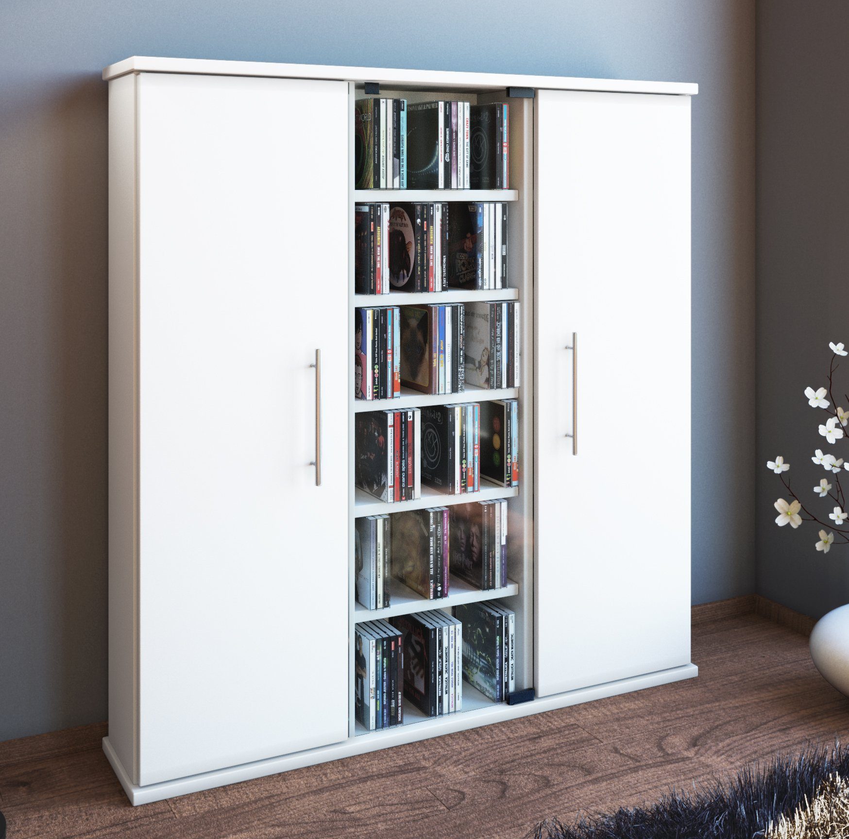 VCM Standregal Santo B. 86 x T. 18 x H. 92 cm, Medienregal für CDs und DVDs, für Wohnzimmer und Mediaraum, 18 Fächer – Bild 2 von 3
