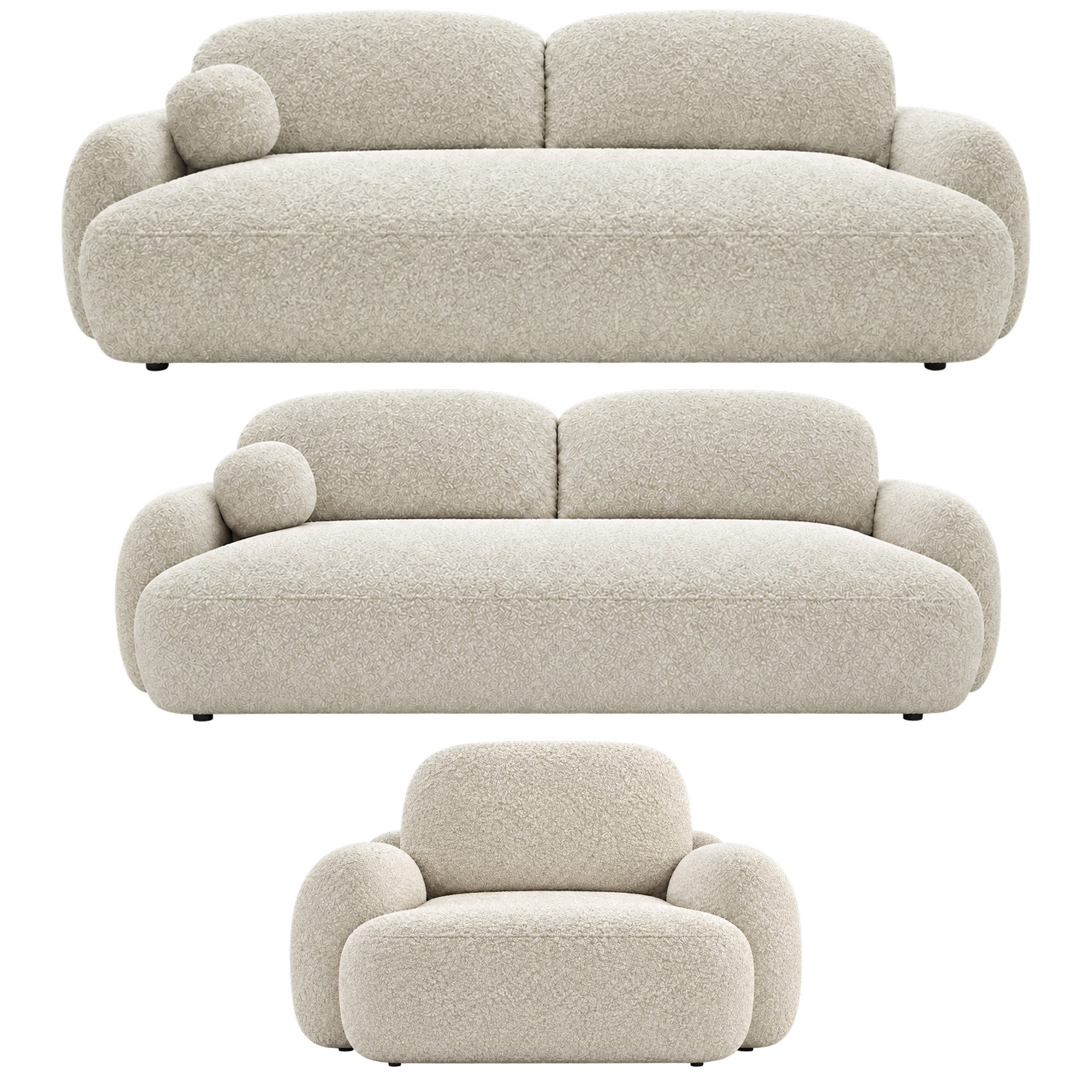M-Punkt24 Sofa Sofa - Set VERONA 3-2-1 mit Bettfunktion BUBBLE SOFA, Set, Creme, mit Bettfunktion, BOUCLE, Edel, Luxus, Glamour, Hohe Qualität, Made in Europe,  – Bild 2 von 5
