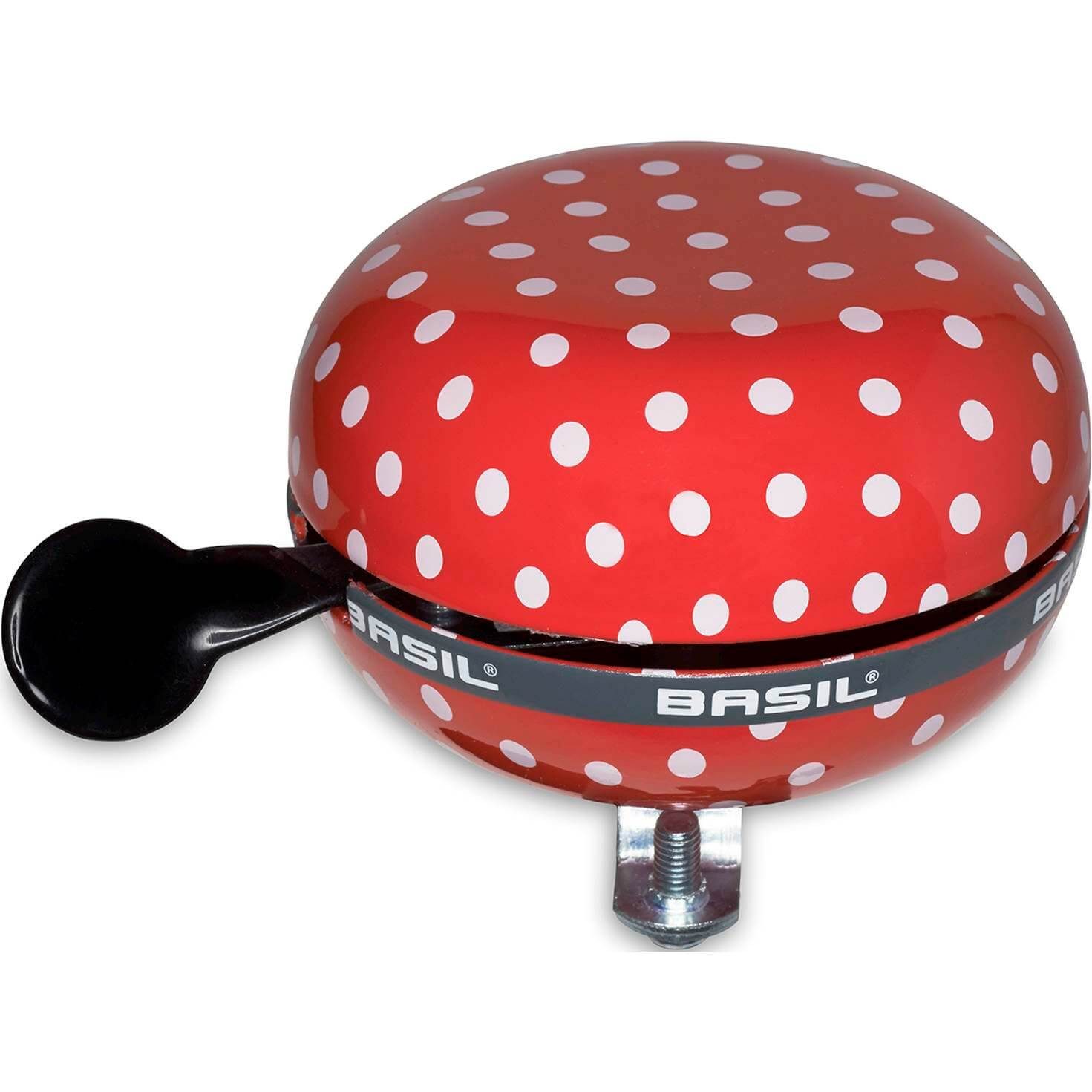 Basil Fahrradklingel Zweiklang/Glocke Ding Dong Polkadot, rot mit weißen Punkten, XXL Ø80mm