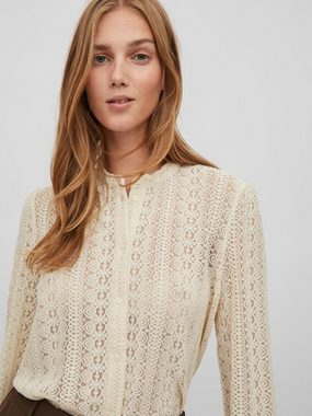 Vila Blusenshirt Transparentes Spitzen Bluse Langarm Hemd VICHIKKA 6029 in Creme