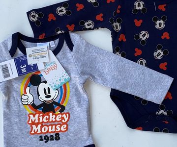 Disney Baby Strampler 2x Mickey Mouse Disney Baby Jungen Body Set Doppelpack Hellgrau + Navy 3 6 9 12 18 Monate Gr.62 68 74 80 86cm