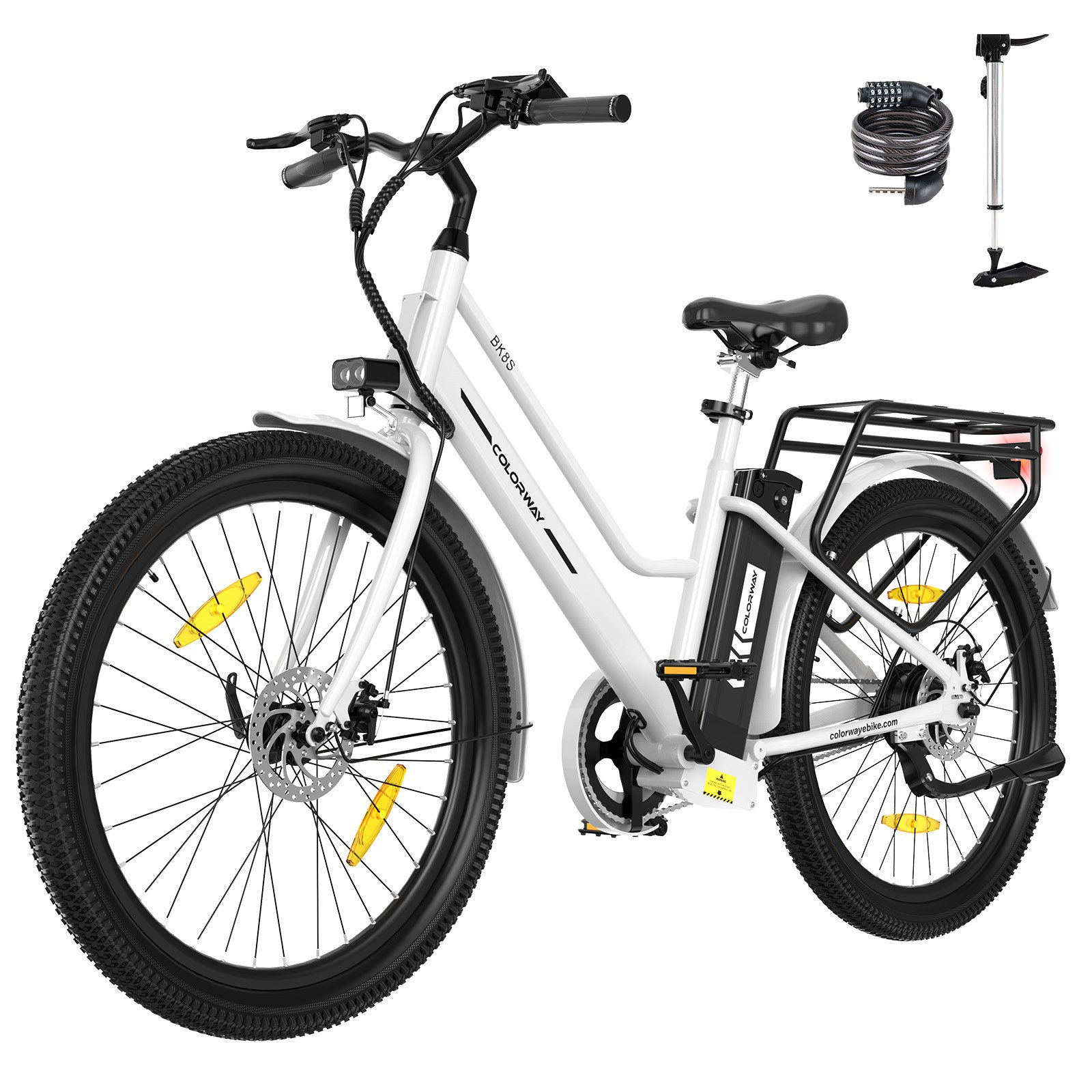 COLORWAY E-Bike Cityrad 27,5 Zoll Citybike bis zu 100 km Reichweite, Tiefeinsteiger, 1 Gang, Kettenschaltung, Heckmotor, 432 Wh
